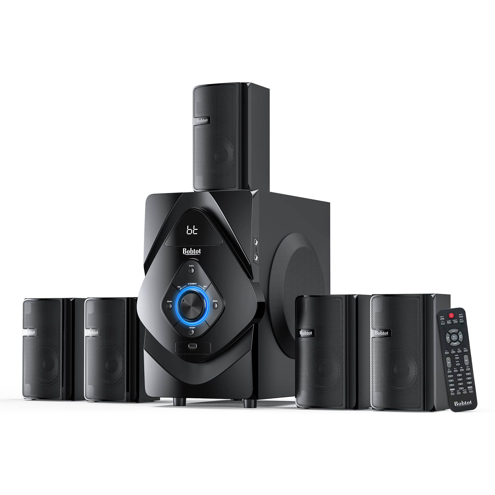 Bobtot 800W 6.5inch Wireless Home Theater System with Subwoofer - 5.1/2.1 Channel Surround Sound, HDMI ARC, Optical & Bluetooth for Movies, Gaming & Music Streaming