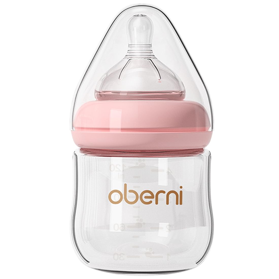 Oberni Glass Baby Bottles for Newborns 0-3 Months - 120ml/4oz Anti-Colic Infant Bottle with Natural Response Slow Flow Nipple (Pink, 1 Pack) - Perfect for Breastfeeding Transition & Gentle Feeding at Home or On-the-Go