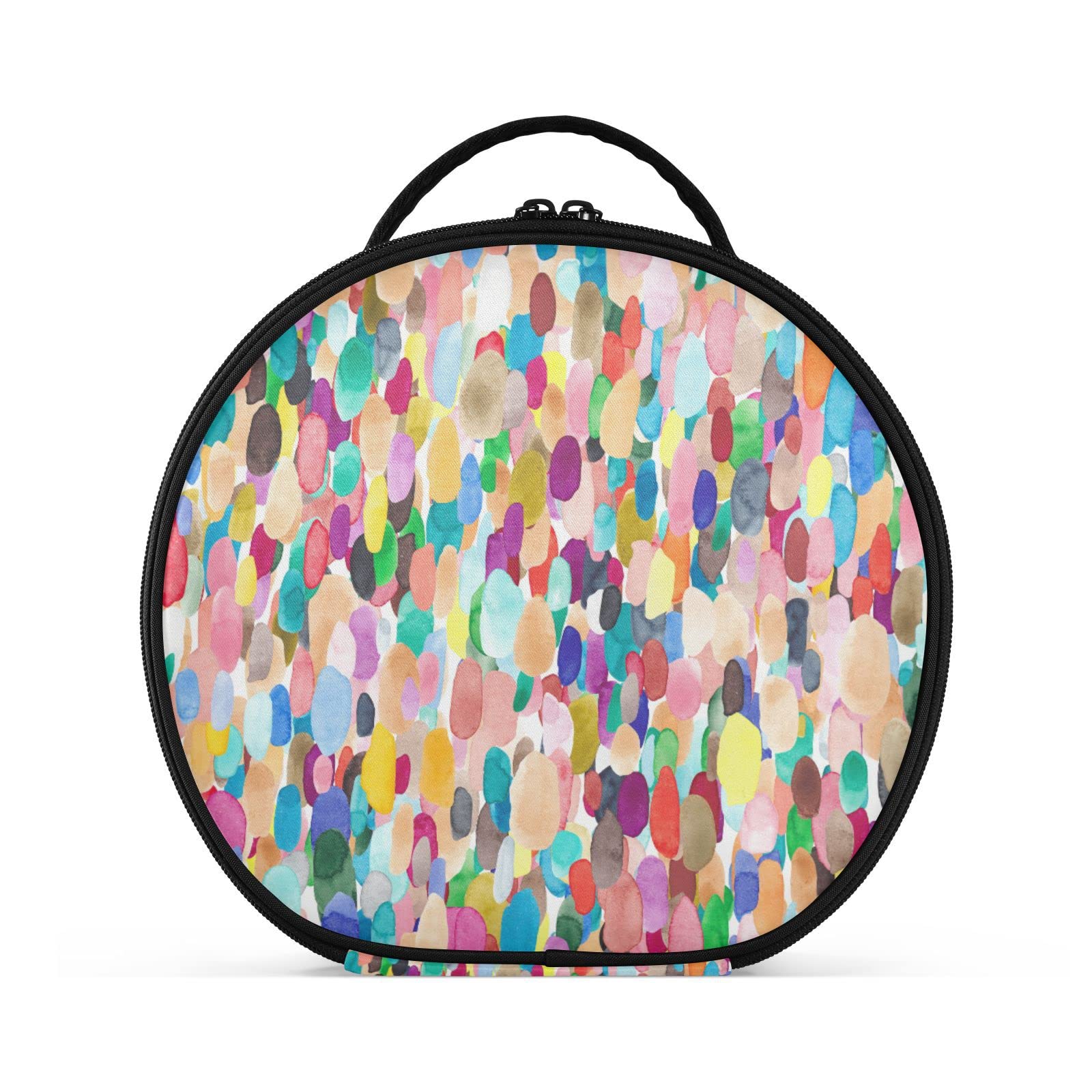 Linqin Travel Makeup Bag for Women - Portable Cosmetic Organizer with Adjustable Dividers, Waterproof Toiletry Case for Skincare, Brushes & Jewelry (Colored Spots, One Size) - Perfect for Vacation, Gym & Daily Essentials Storage