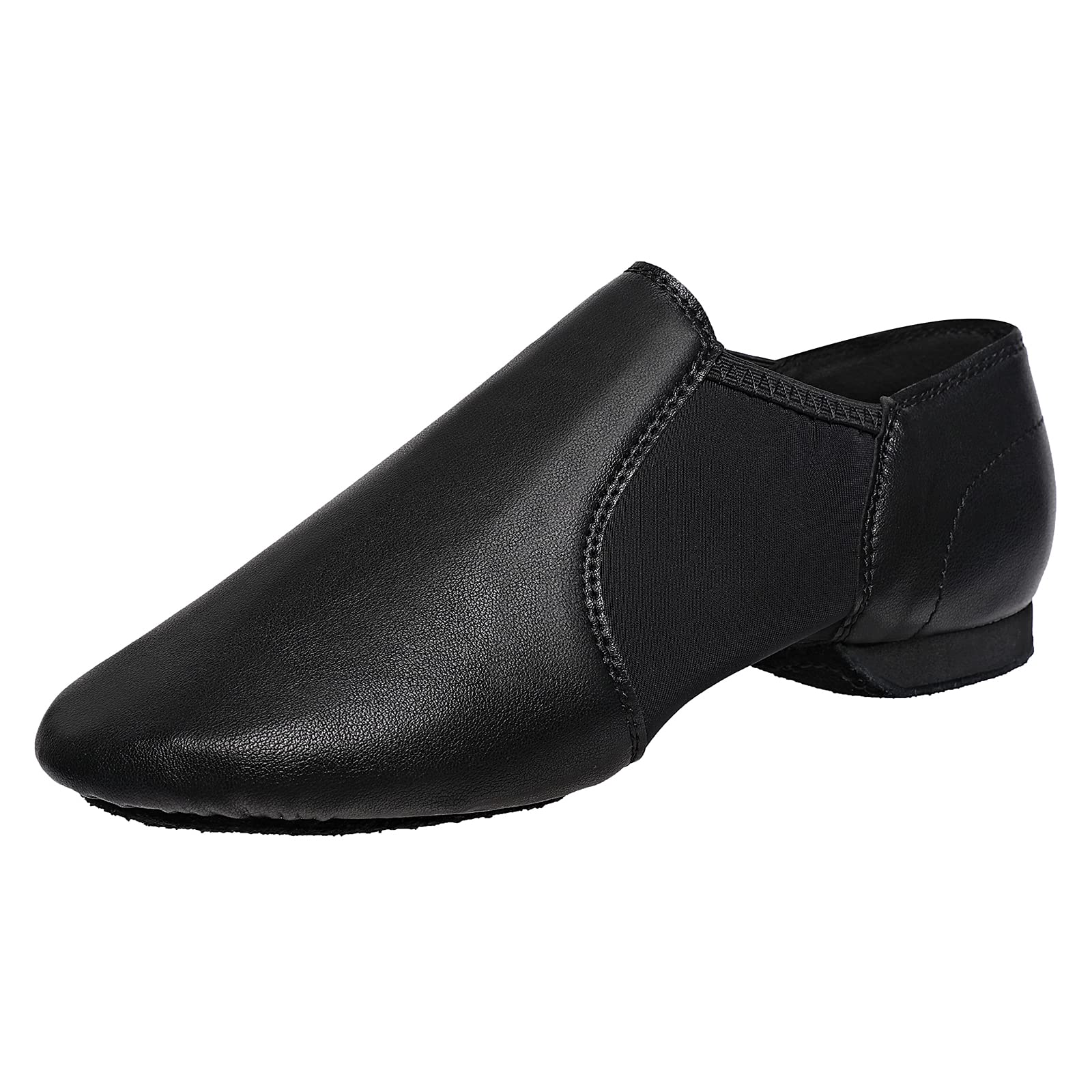 Black Slip-On Jazz Shoes for Men & Women - Elastic Leather Sole Comfort Dance Shoes - Perfect for Ballet, Jazz, and Dance Performances