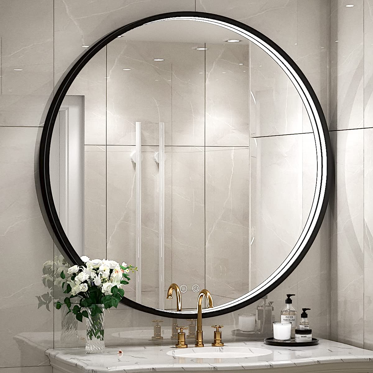 32 Inch LED Round Bathroom Mirror with Light - Wall Mounted Anti-Fog Vanity Mirror with Dimmable Touch Switch, Waterproof IP54, 90+ CRI - Perfect for Makeup, Shaving & Home Decor