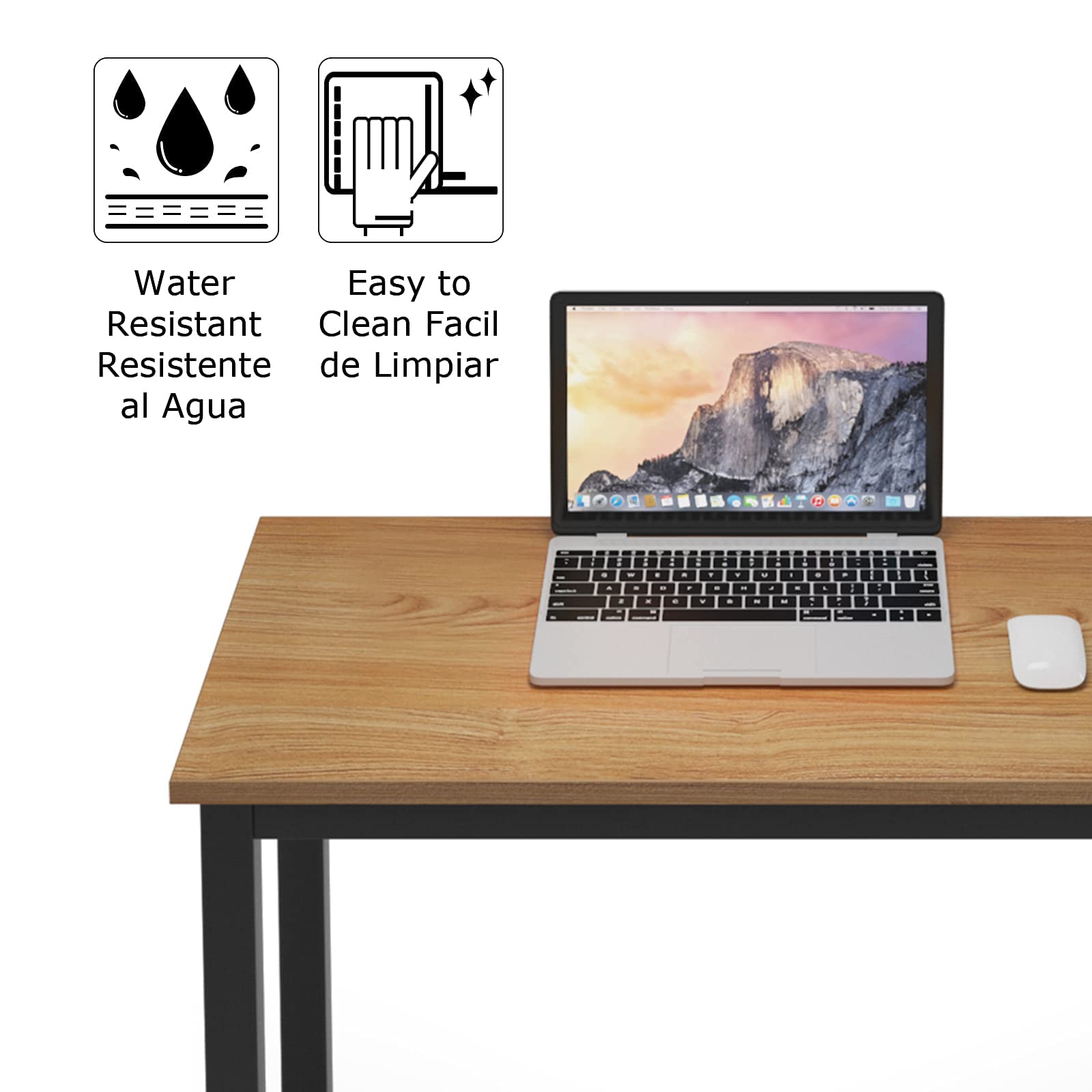 SogesHome 55 Inch Computer Desk - Sturdy Office Desk with Large Work Surface, Home Office Workstation & Writing Table in Teak Finish - Perfect for Remote Work, Gaming & Study Spaces