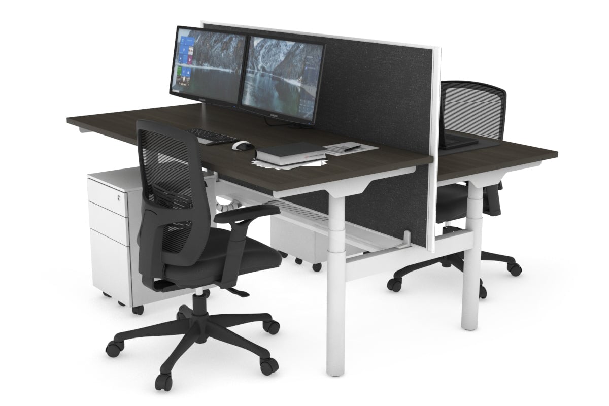 Flexi Premium Height Adjustable 2-Person H Bench Workstation - White Frame [1200L x 700W] - Ergonomic Office & Home Workspace Solution for Collaborative Teams