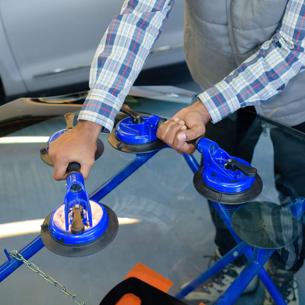 Heavy Duty Dual Vacuum Suction Cup Glass Lifter - 330lb Capacity with Curved Pads for Stone & Marble Handling | Perfect for Construction, Glass Installation & Countertop Moving