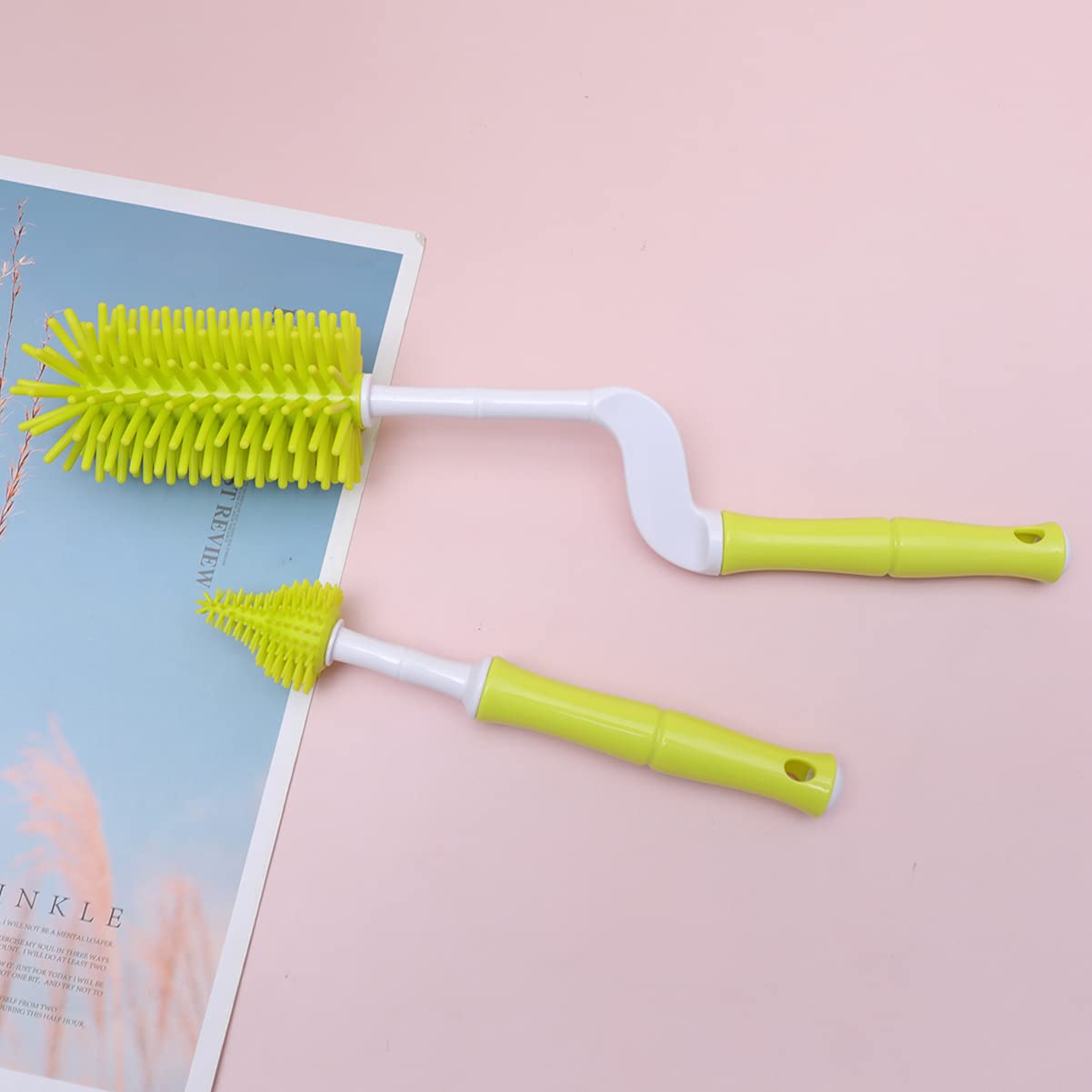 Baluue Silicone Bottle Brush Set - Rotatable Baby Bottle Cleaner with Pacifier Brush, Durable Home Cleaning Brushes for Infant Feeding Bottles (Yellow) | Perfect for Newborn Care, Dishwasher Safe & Easy to Clean