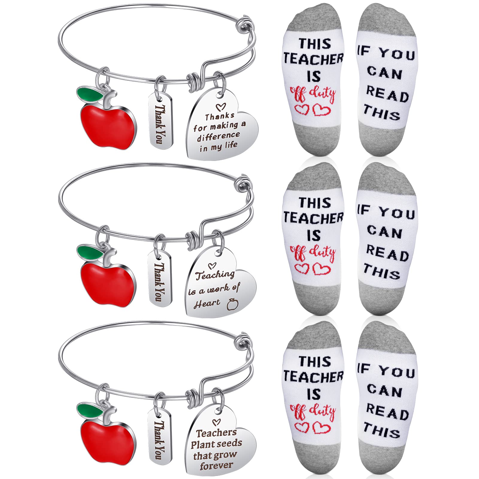 Kenning 6-Piece Teacher Appreciation Gift Set - Inspirational Bracelets & Funky Novelty Socks - Perfect Graduation & Thank You Gifts for Women Educators - Ideal for Classroom Rewards, Teacher Week & End-of-Year Celebrations