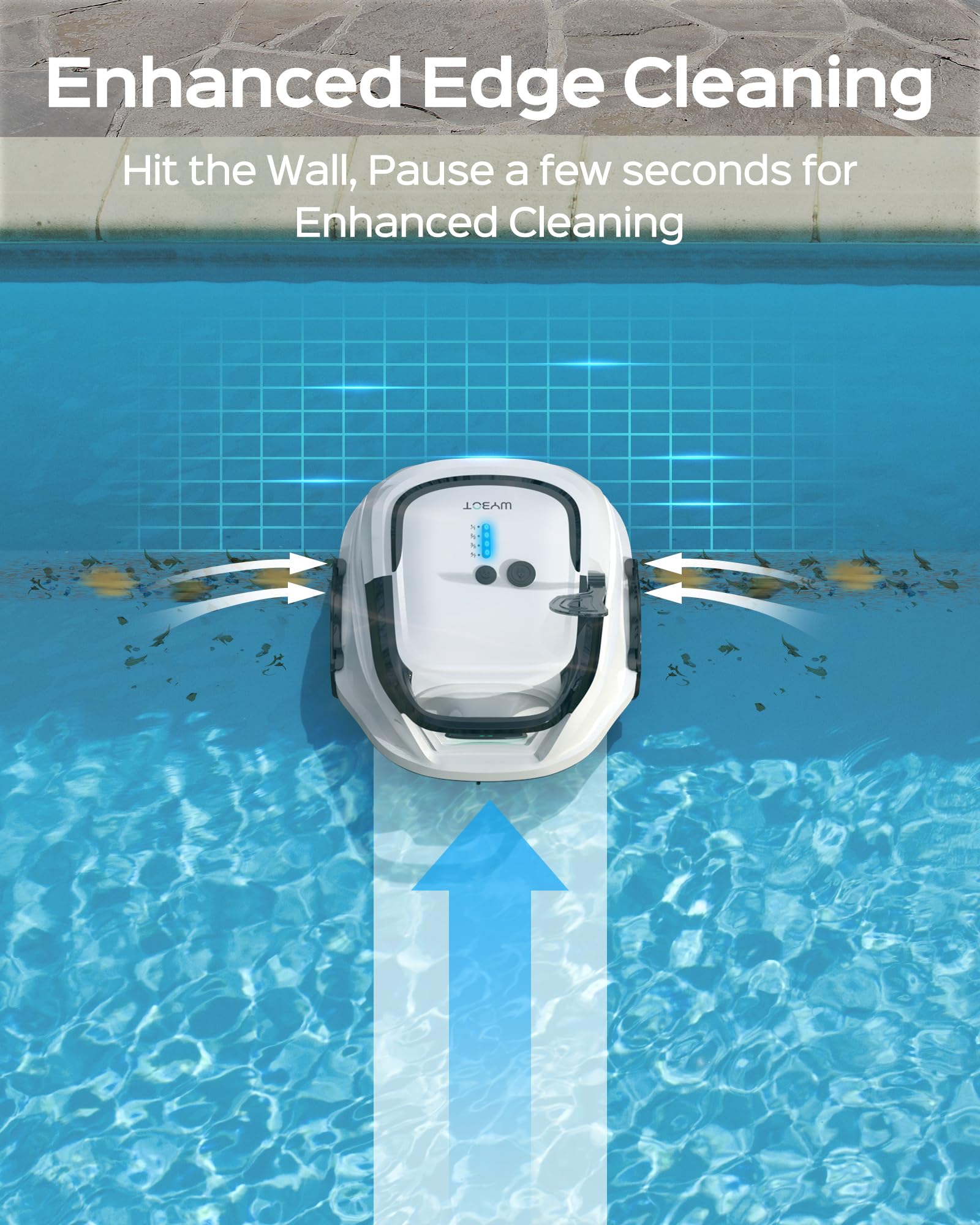 WYBOT A1 Cordless Robotic Pool Cleaner - 120 Min Runtime, 2.5H Fast Charge, Dual Filtration System, LED Indicators - Ideal for Above Ground & Flat Bottom Pools - Perfect for Inground Pools, Vinyl Liners, Concrete Pools & Weekly Maintenance