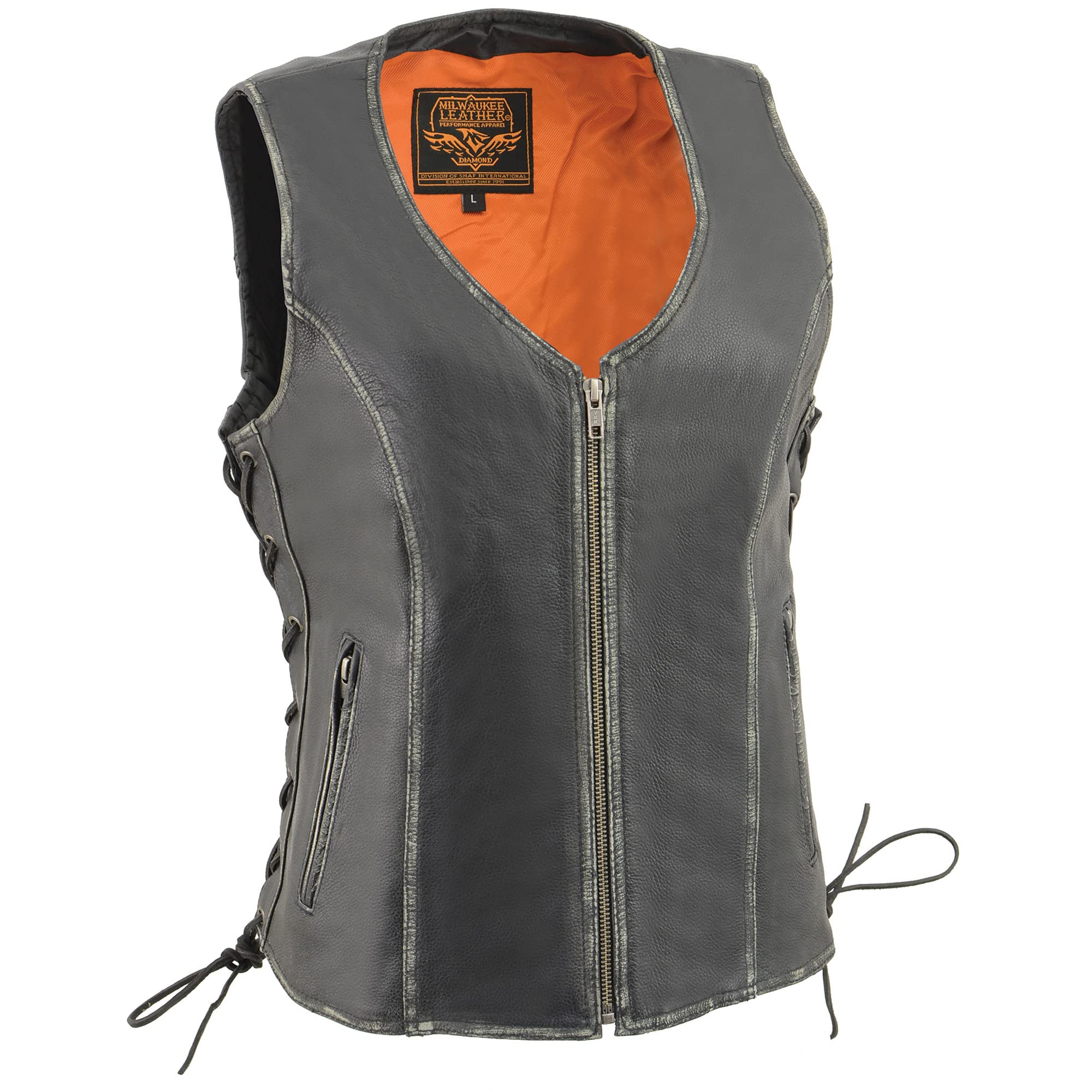 Milwaukee Leather Women's Distressed Black Zipper Front Side Lace Vest - XX-Large Size | Stylish Biker Jacket for Motorcycle Riding, Casual Outfits & Fashion Layering