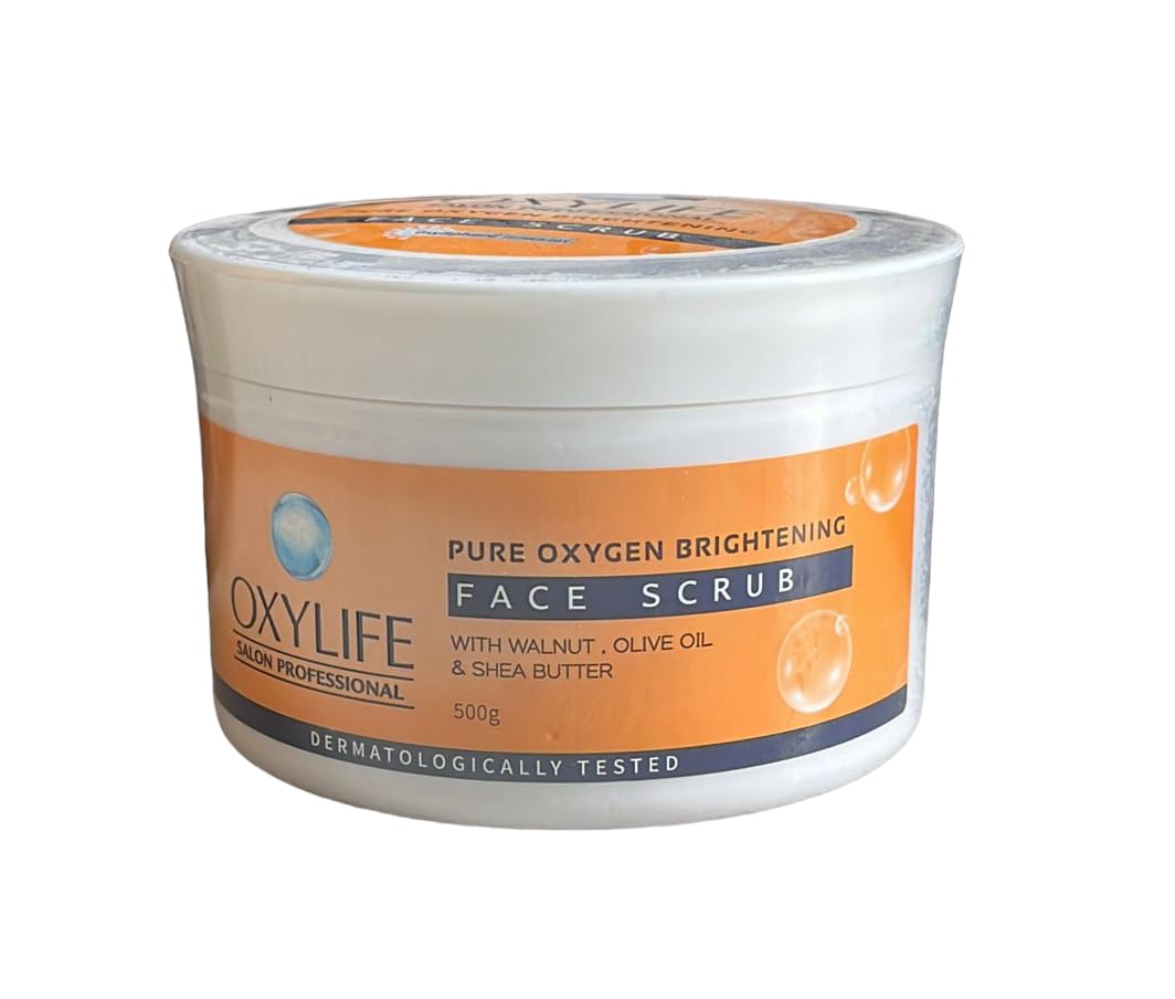 Oxylife Pure Oxygen Brightening Face Scrub 500G - Exfoliating with Walnut, Olive Oil & Shea Butter for Glowing Skin | Deep Cleansing & Skin Renewal for Daily Skincare Routine