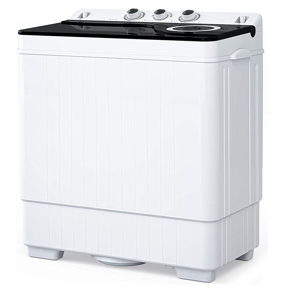 Portable 26Lbs Semi-Automatic Twin Tub Washing Machine with Built-in Drain Pump - Perfect for Apartments, Dorms, RVs & Camping (White & Black, US Standard) | Compact Laundry Solution for Small Spaces & Outdoor Living