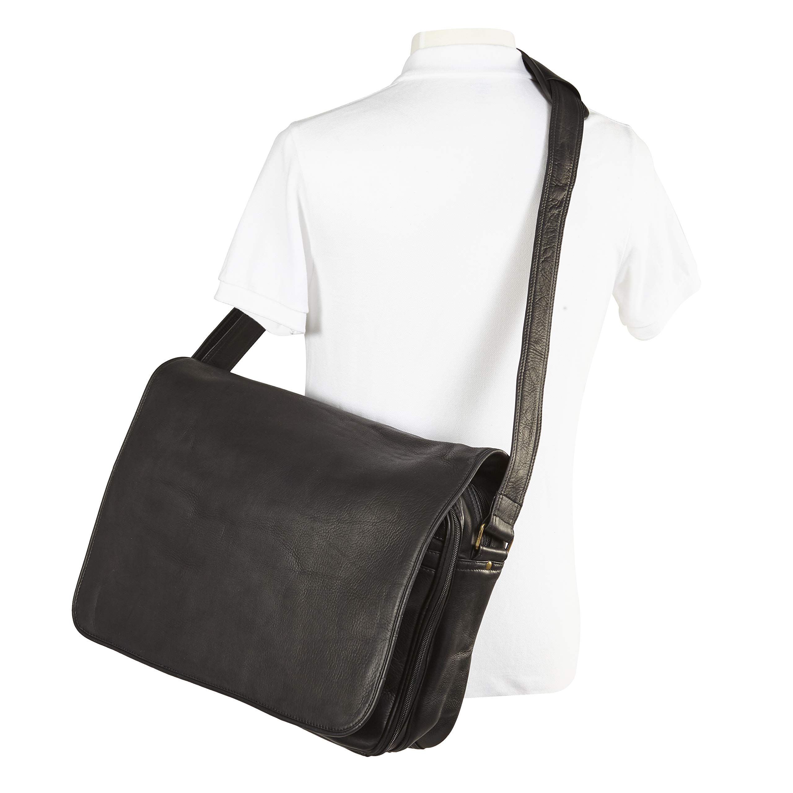 Premium Genuine Leather Laptop Messenger Bag - Vachetta Black Crossbody Sling for Work, Travel & Business - Stylish & Durable Laptop Briefcase for Men & Women