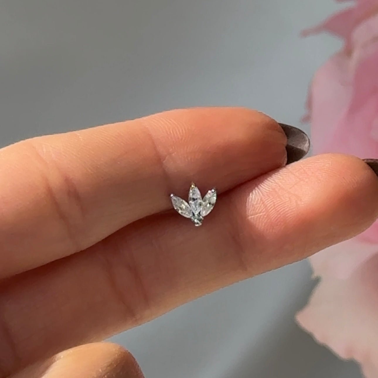 14K Rose Gold Marquise Gemstone Lotus Flat Back Stud Earrings - Elegant Jewelry for Women, Perfect for Weddings, Parties & Everyday Wear