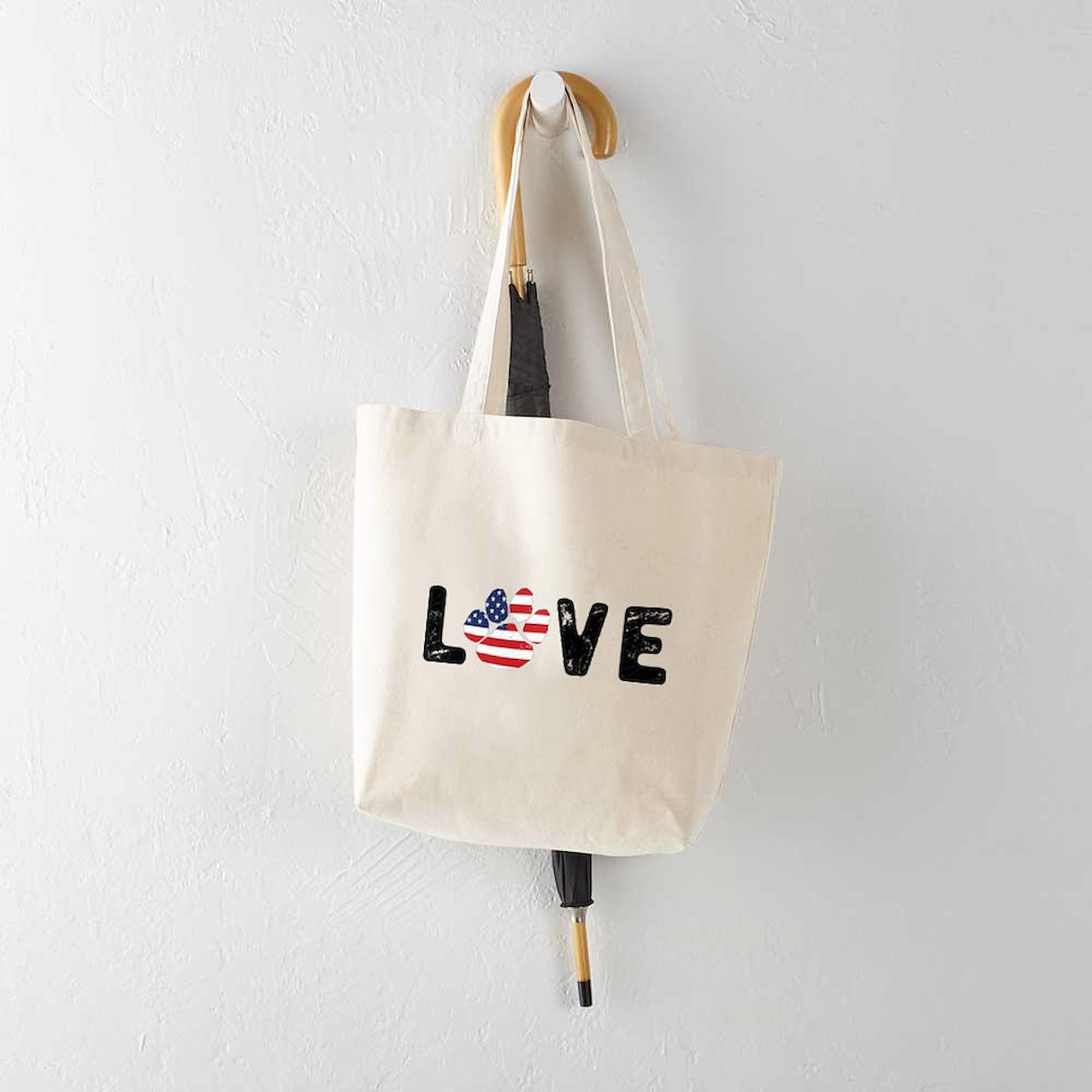 Love Paw Print Tote Bag - Natural Canvas Reusable Shopping Bag for Groceries, Beach & Pet Lovers | Eco-Friendly Cotton Tote with Dog Paw Design