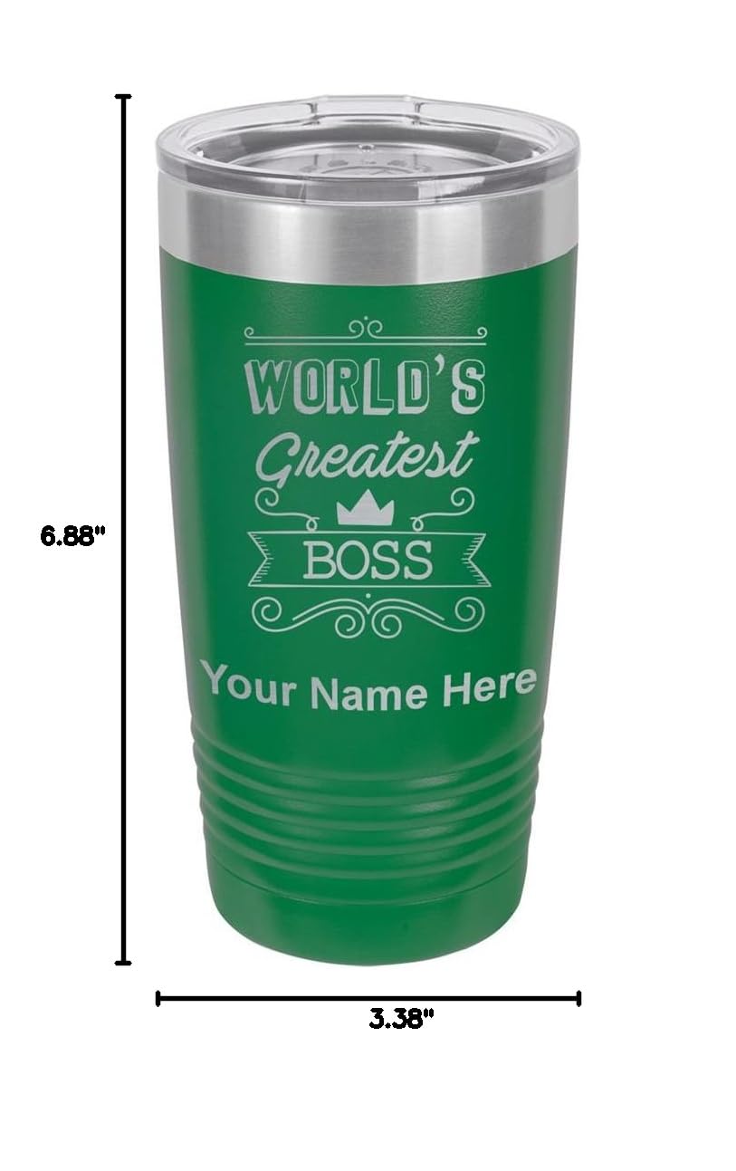 LaserGram 20oz Vacuum Insulated Stainless Steel Tumbler Mug with Personalized Engraving - Perfect Gift for Bosses, Fathers Day, Office & Home Use (Green)