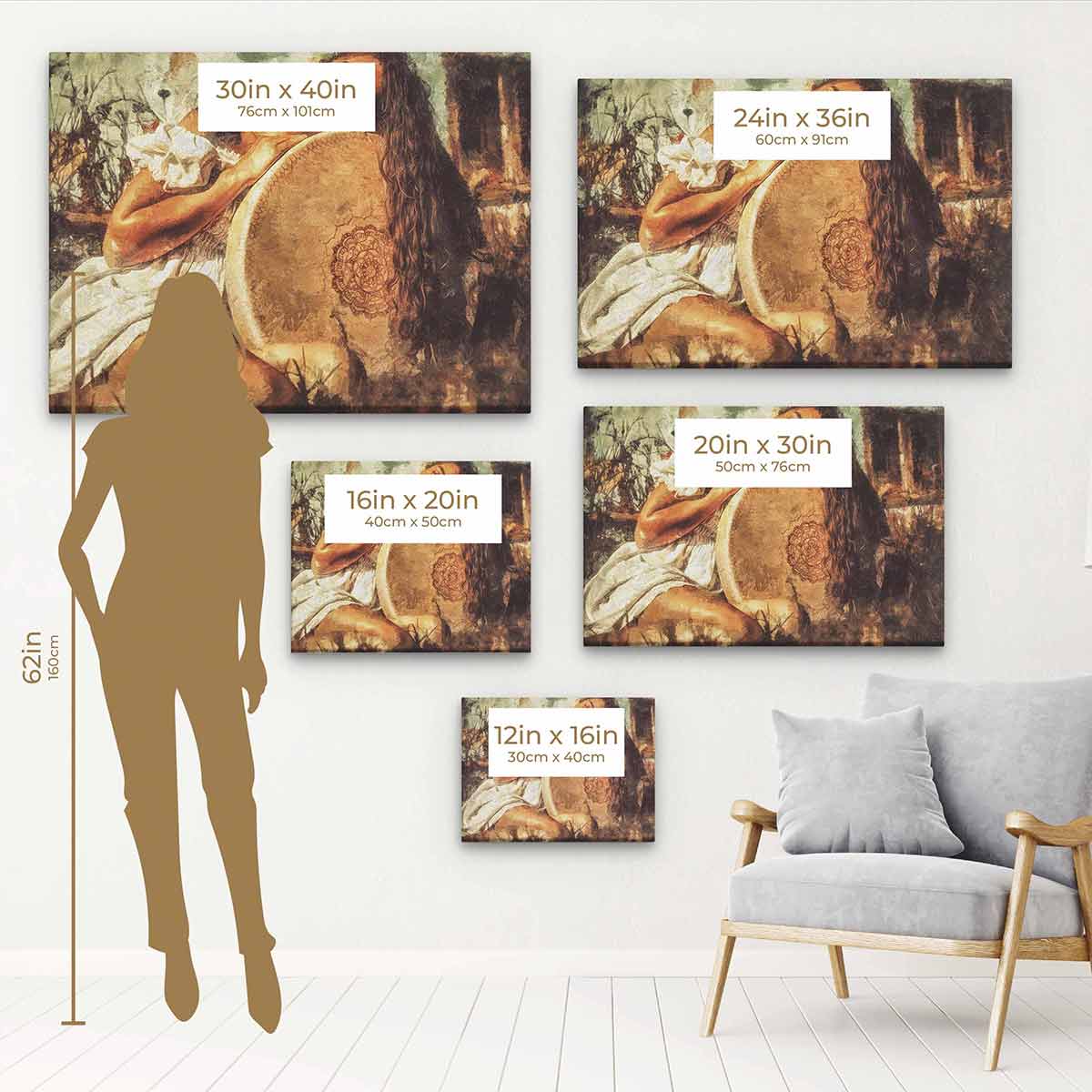 Brown Shamanic Woman Wall Art Canvas Print - Spiritual Home Decor for Living Room, Bedroom & Meditation Space | Premium 4206 Artwork