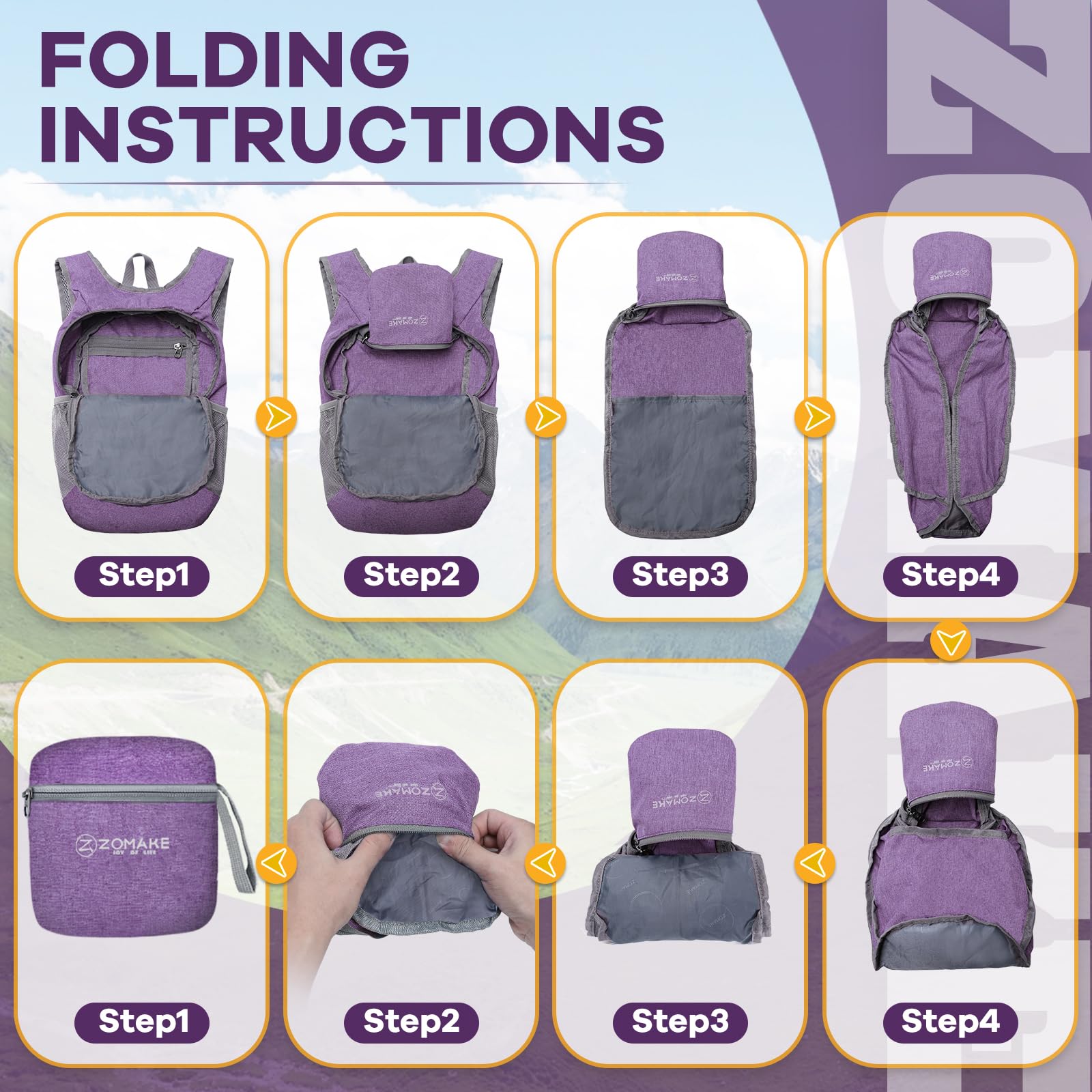 ZOMAKE 10L Lightweight Packable Backpack - Foldable Hiking Daypack for Travel, Camping & Outdoor Adventures | Compact Collapsible Backpack for Men & Women