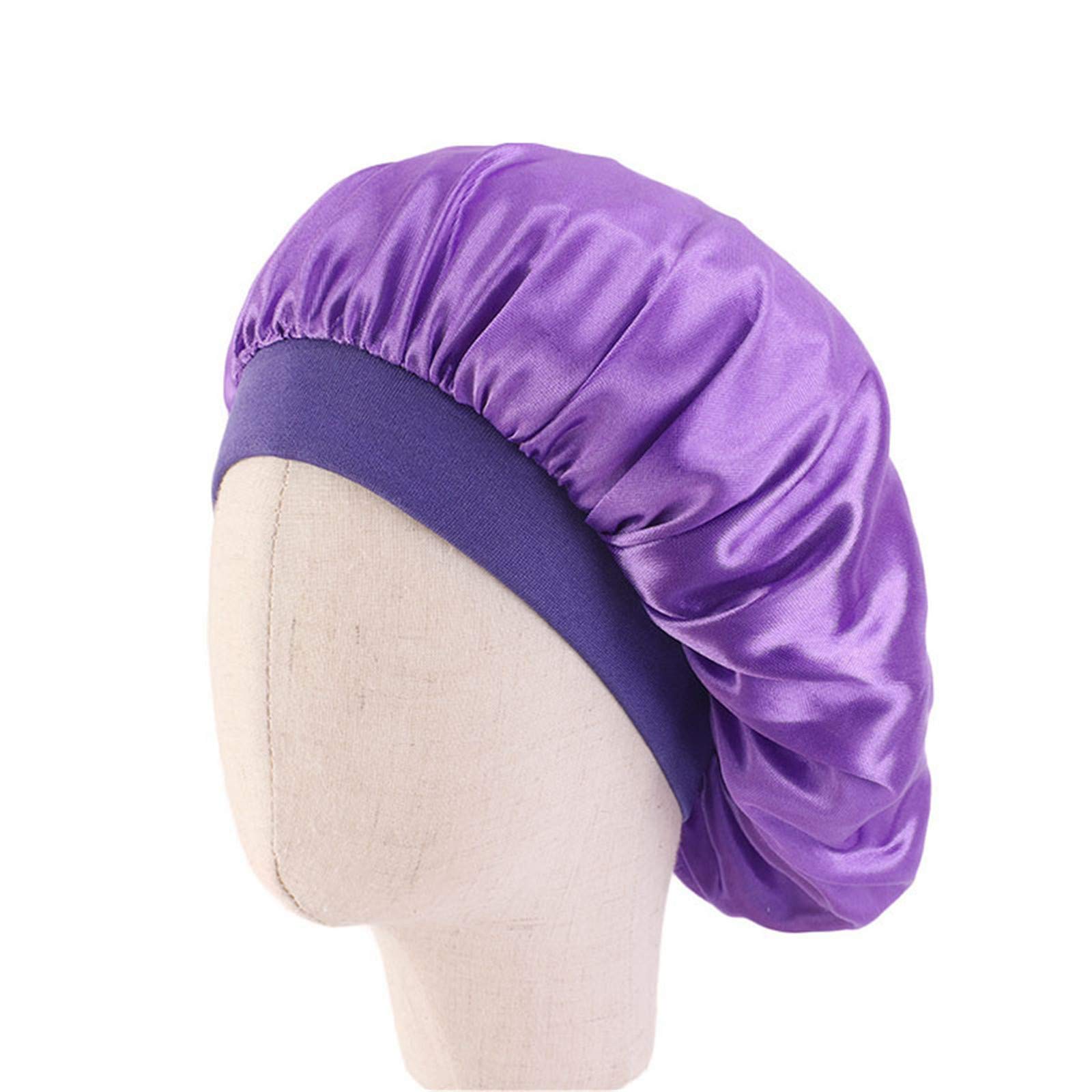 Qianmome Kids Faux Silk Bonnet Cap - Soft Turban Chemo Hat for Girls with Wide Elastic Band - Solid Color Sleep Hair Protector for Nighttime & Daily Use