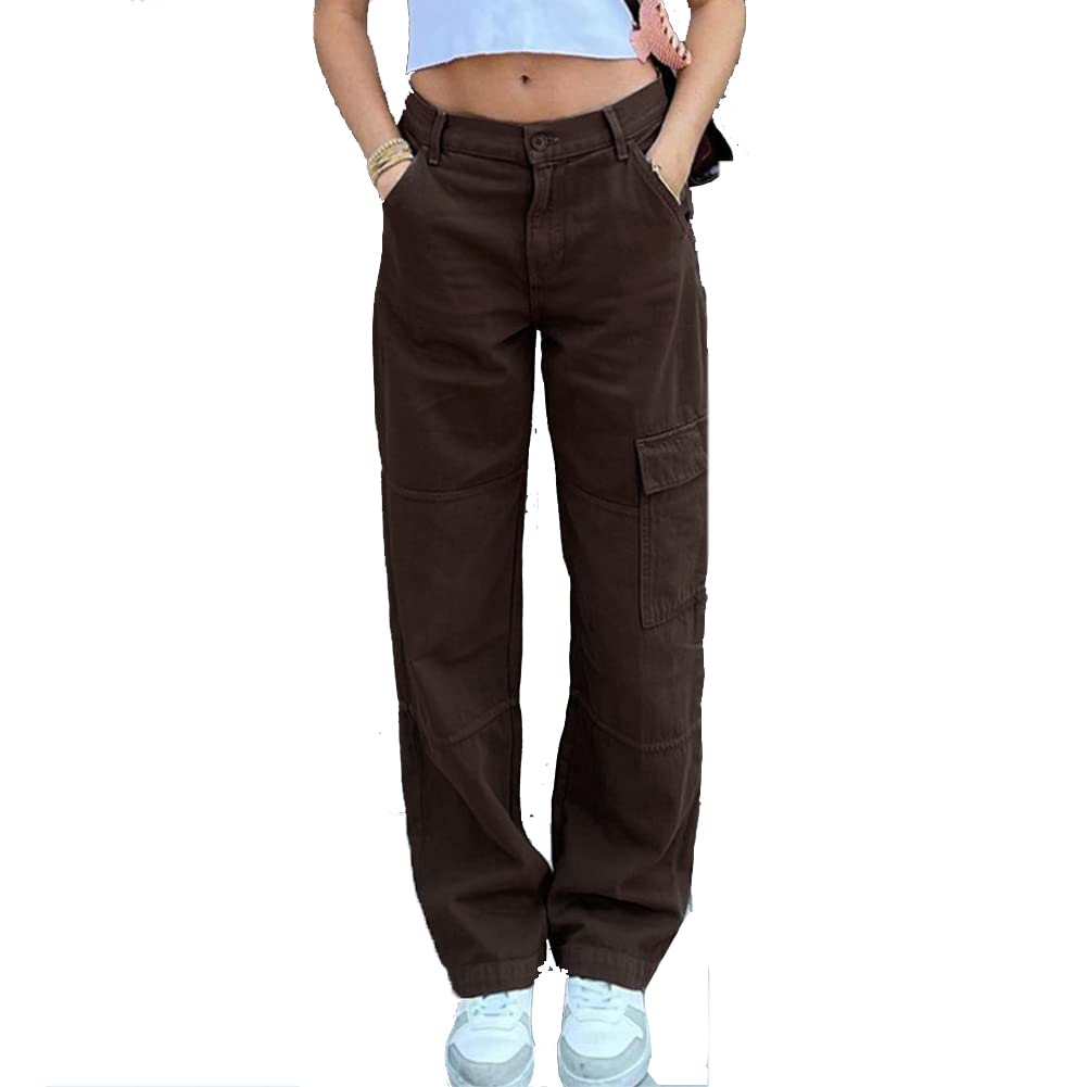 Vintage Y2K Women's High Waist Baggy Cargo Denim Pants - Wide Straight Leg Jeans with Side Pockets | Fall Streetwear Outfit for Casual Wear & Retro Fashion
