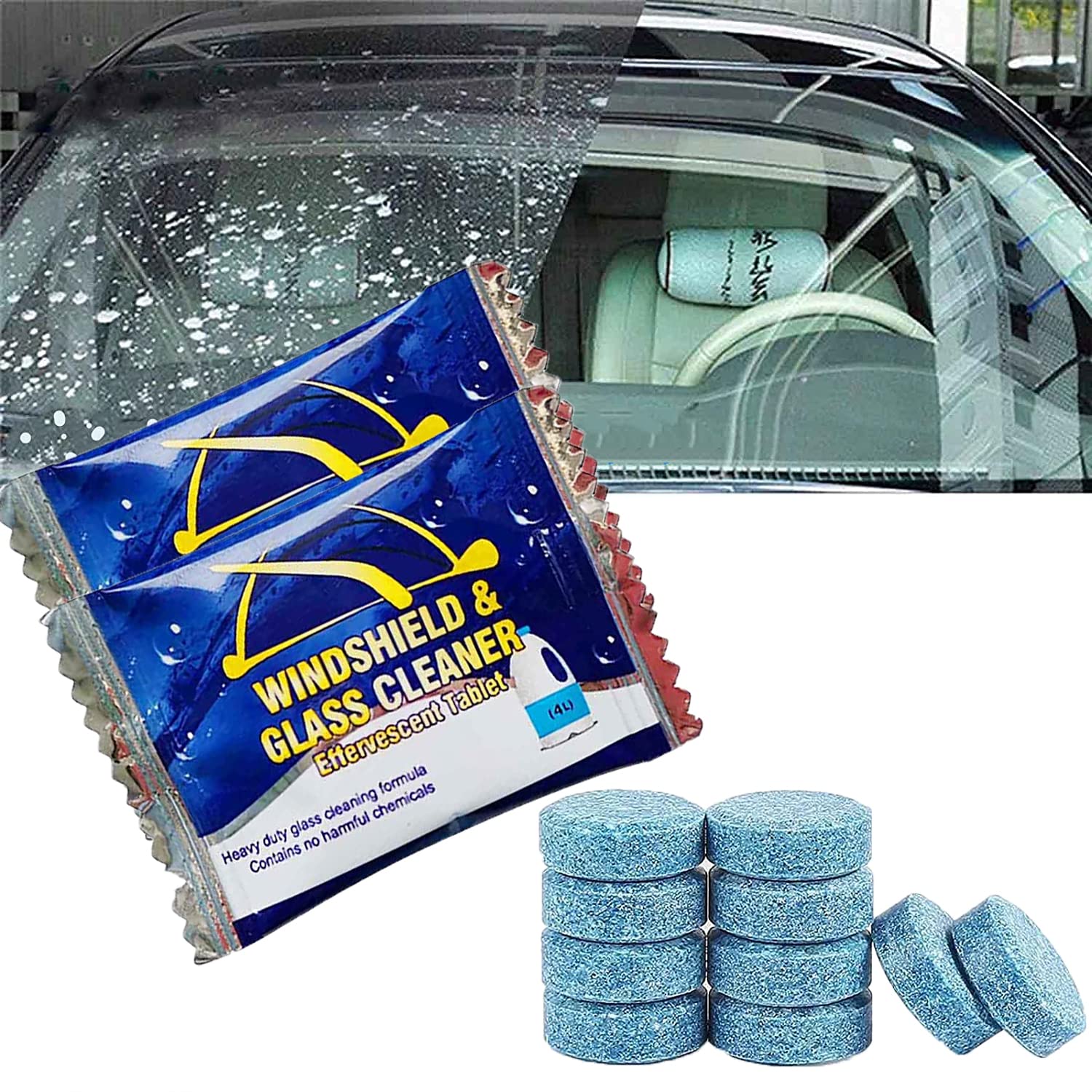 200PCS Glass & Window Cleaning Tablets for Home, Car Windshield - Concentrated Washer Fluid Tablets, Solid Wiper Cleaner for Auto & Household Use | Perfect for Streak-Free Windows, Mirrors, and Glass Surfaces