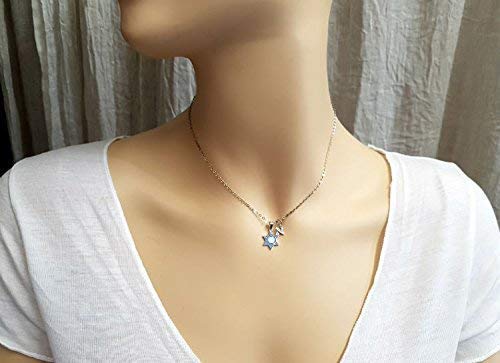 Star of David Hebrew Necklace - Blue Zircon Personalized Hebrew Initial Pendant, Tiny Silver Magen David Charm, Meaningful Jewish Gift for Women & Men | Perfect for Hanukkah, Bar Mitzvah & Spiritual Occasions