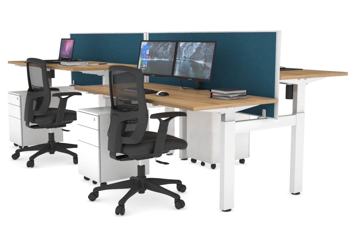 Adjustable Height 4-Person H Bench Workstation - White Frame [1400L x 700W] for Office, Classroom, or Collaborative Workspace