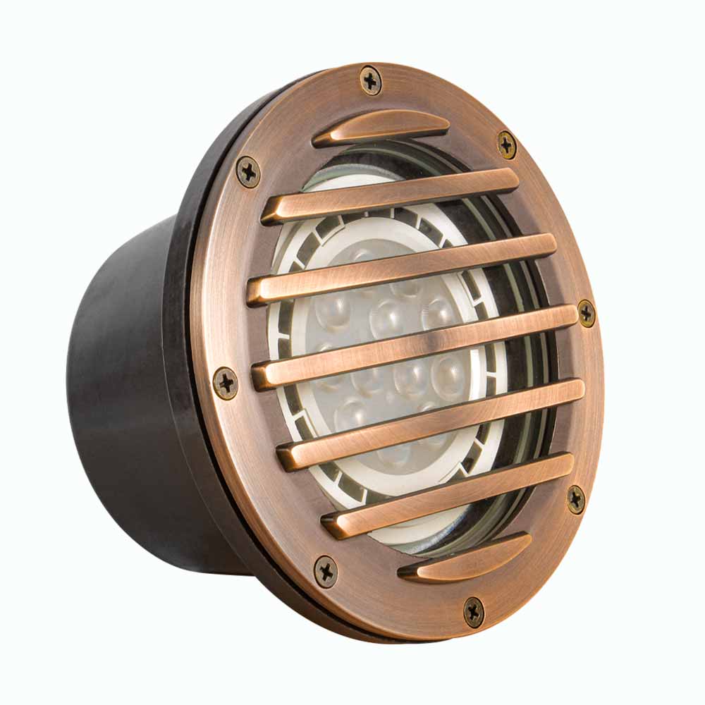 12V LED Landscape In-Ground Well Light with Grill Face - Brass Outdoor Lighting for Gardens, Pathways, and Patios