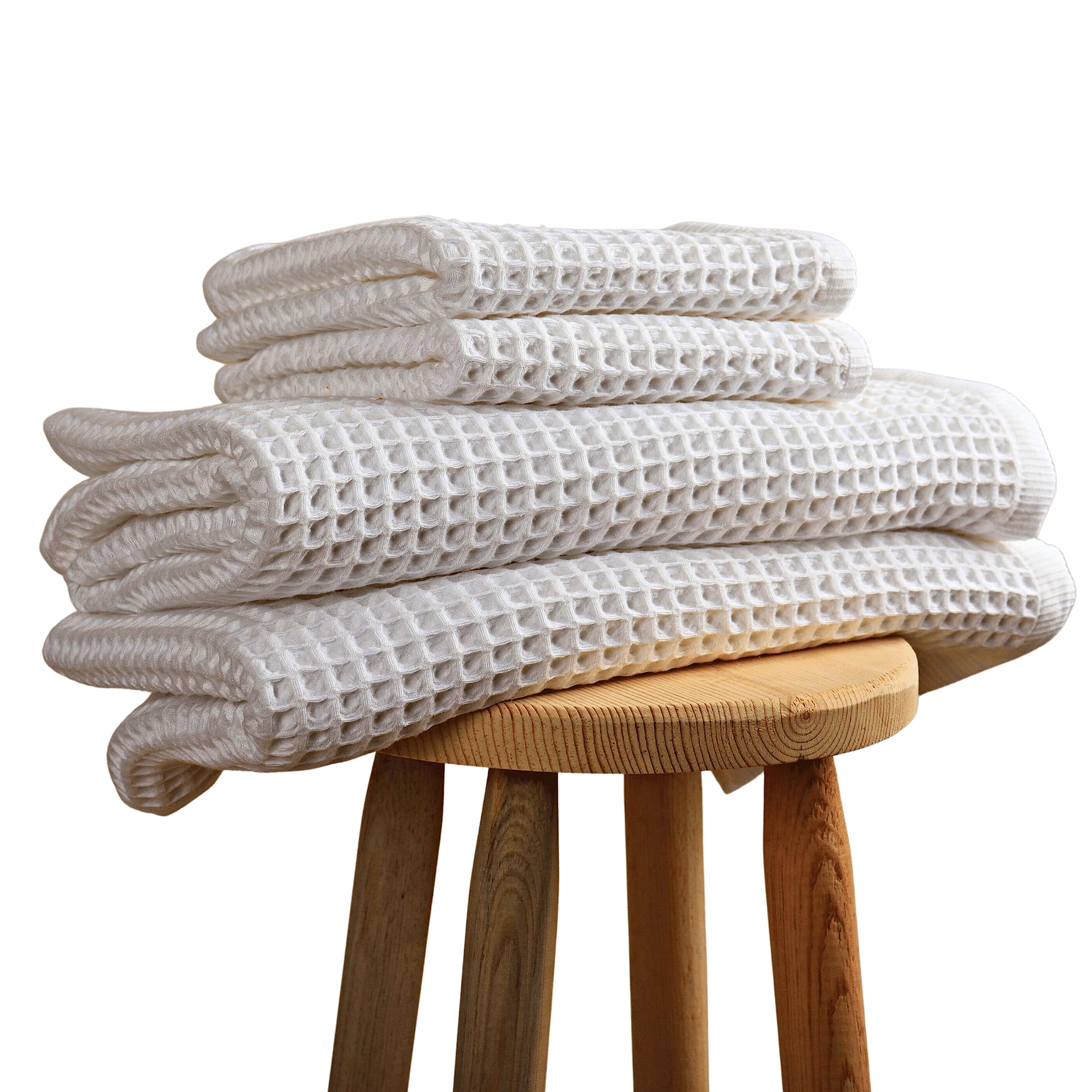 Premium 4-Piece Organic Turkish Cotton Waffle Towel Set - 2 Bath Towels & 2 Hand Towels for Spa, Bathroom & Luxury Home Use (White, Ultra Absorbent)