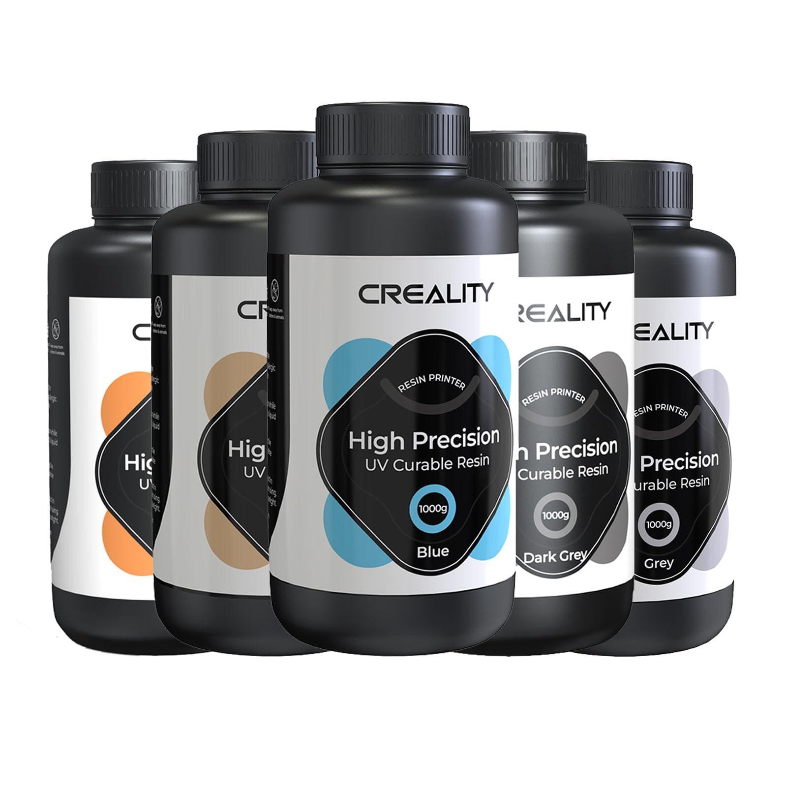 Creality 8K Resin 3D Printer Resin Bundle - 5kg Multicolor (Grey, Skin, Blue, Dark Grey, Orange) - High Precision 405nm UV-Curing Resin for 8K/10K/12K LCD 3D Printing - Low Shrinkage & Smooth Finish - Perfect for Miniatures, Jewelry & Prototype Models
