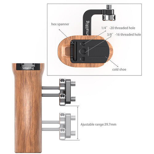 SmallRig Universal Wood Side Handle for DSLR Camera - Ergonomic Grip for Video Shooting & Photography - Perfect for Vlogging, Filmmaking, and Outdoor Adventures