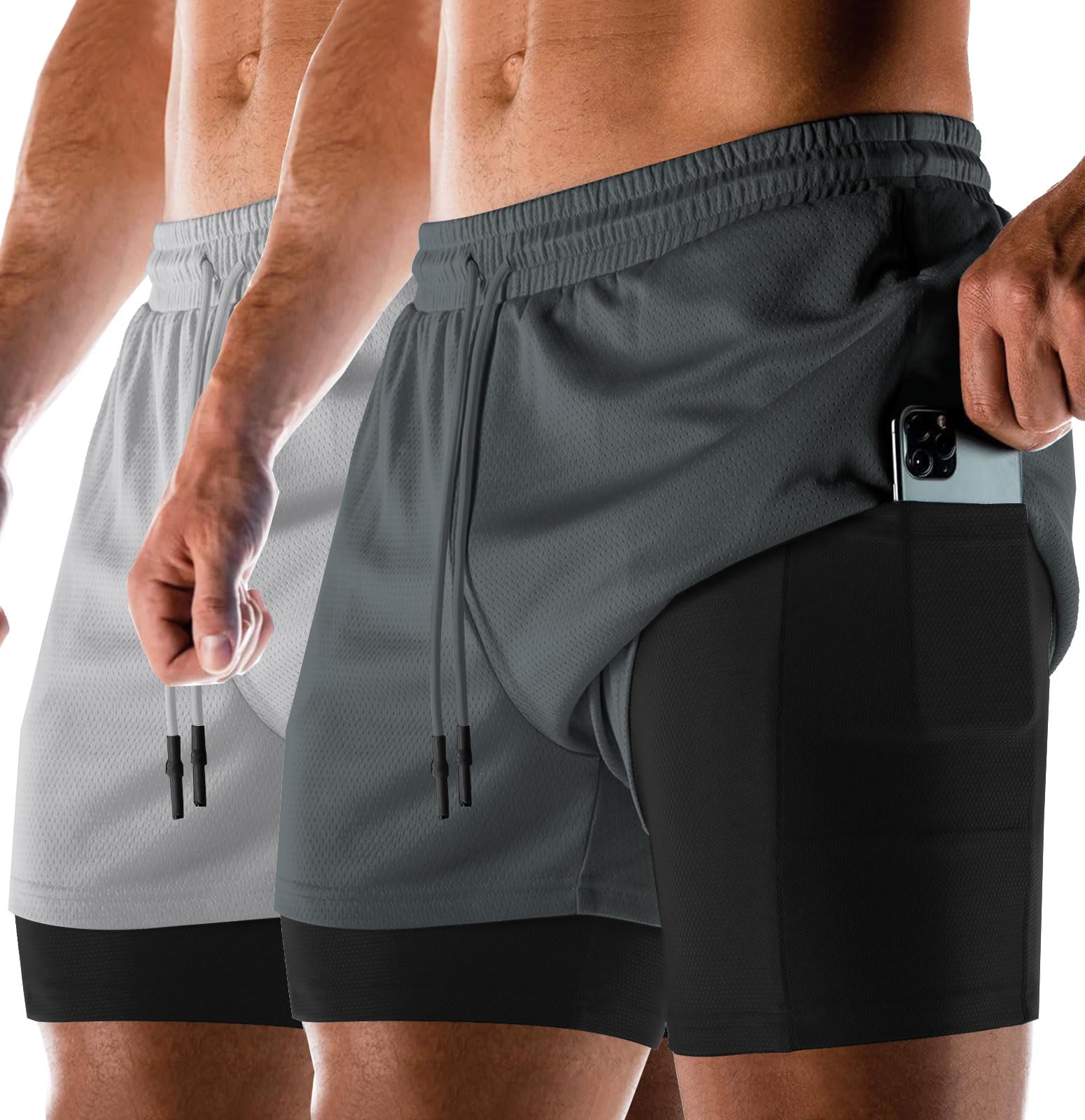 Aolesy Men's 2-in-1 Quick Dry Running Shorts 5