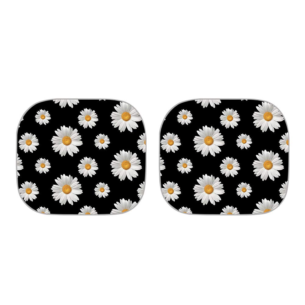 Belidome White Daisy Flowers Design Black Car Sunshade - UV Protection Sun Visor Protector for Windshield | Perfect for Summer Driving, Road Trips & Parking in Direct Sunlight