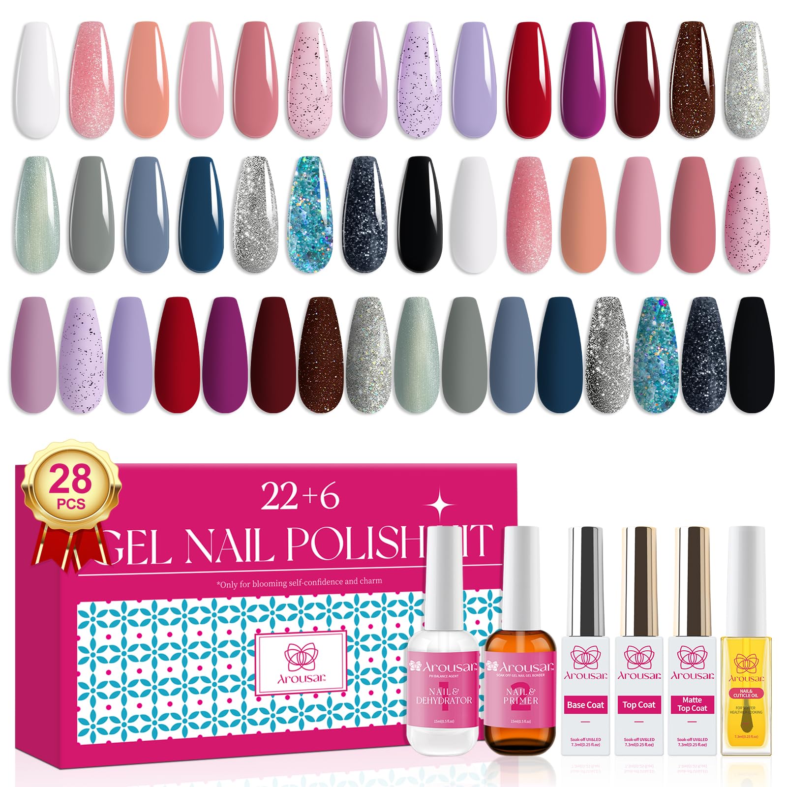 28PCS Gel Nail Polish Set - 22 Colors White Nude Fall Collection with 6 Multi-Functional Gels | DIY Manicure Kit for Salon & Home Use | Perfect Gift for Women | Nail Art Design for All Seasons & Occasions