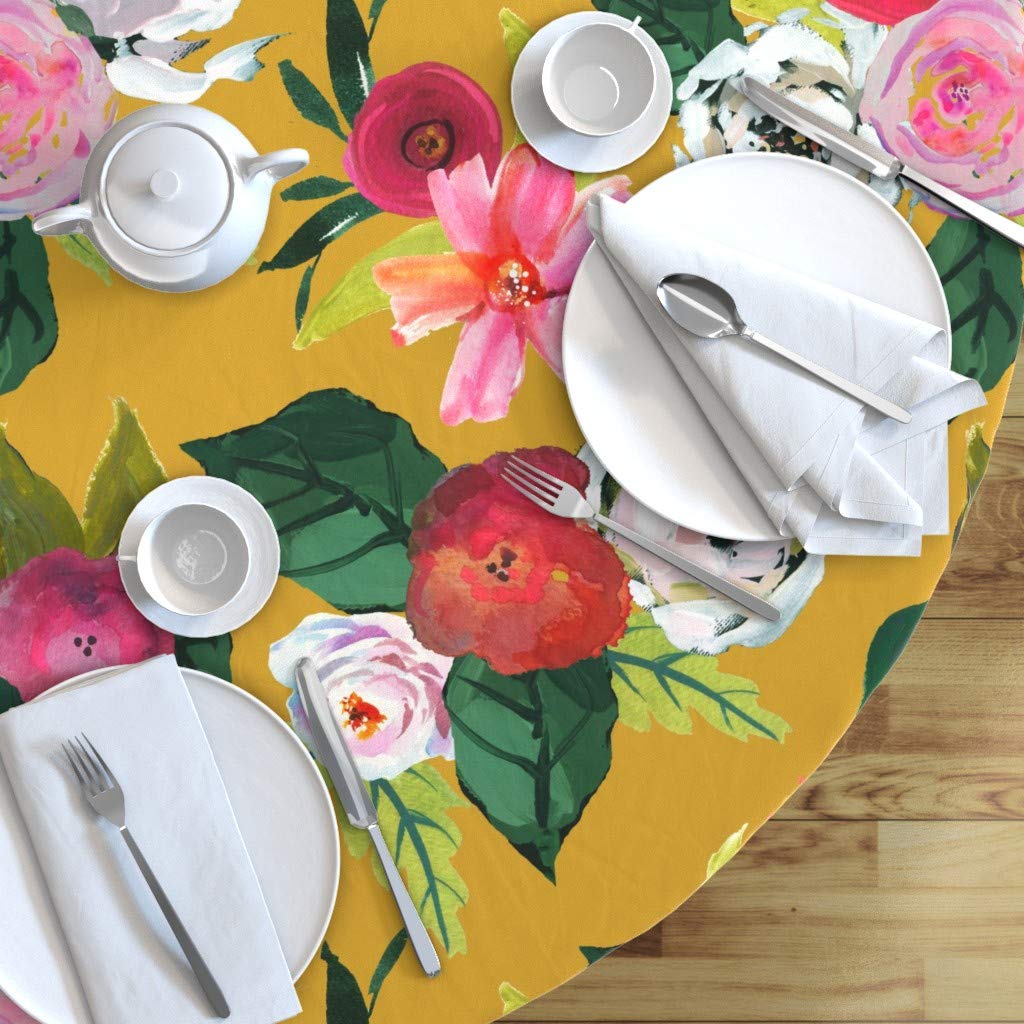 Custom Mustard Yellow Floral Tablecloth - 90