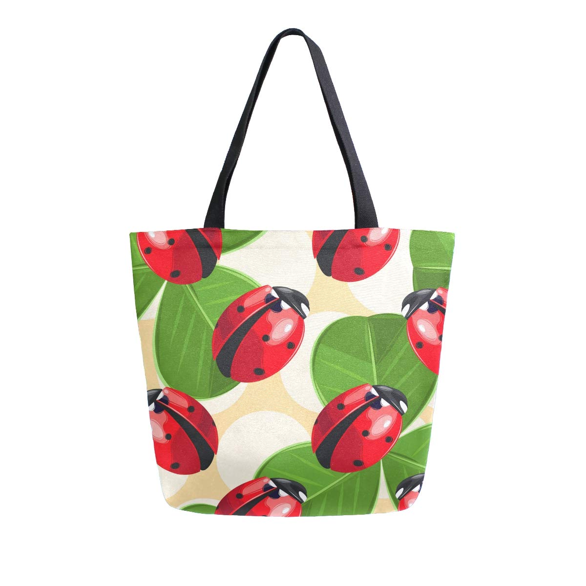 ALAZA Ladybug and Clover Canvas Tote Bag for Women - Large Reusable Cotton Shoulder Bag for Travel, Work, Shopping & Groceries | Perfect Eco-Friendly Handbag for Everyday Use, Beach Trips and Farmers Market