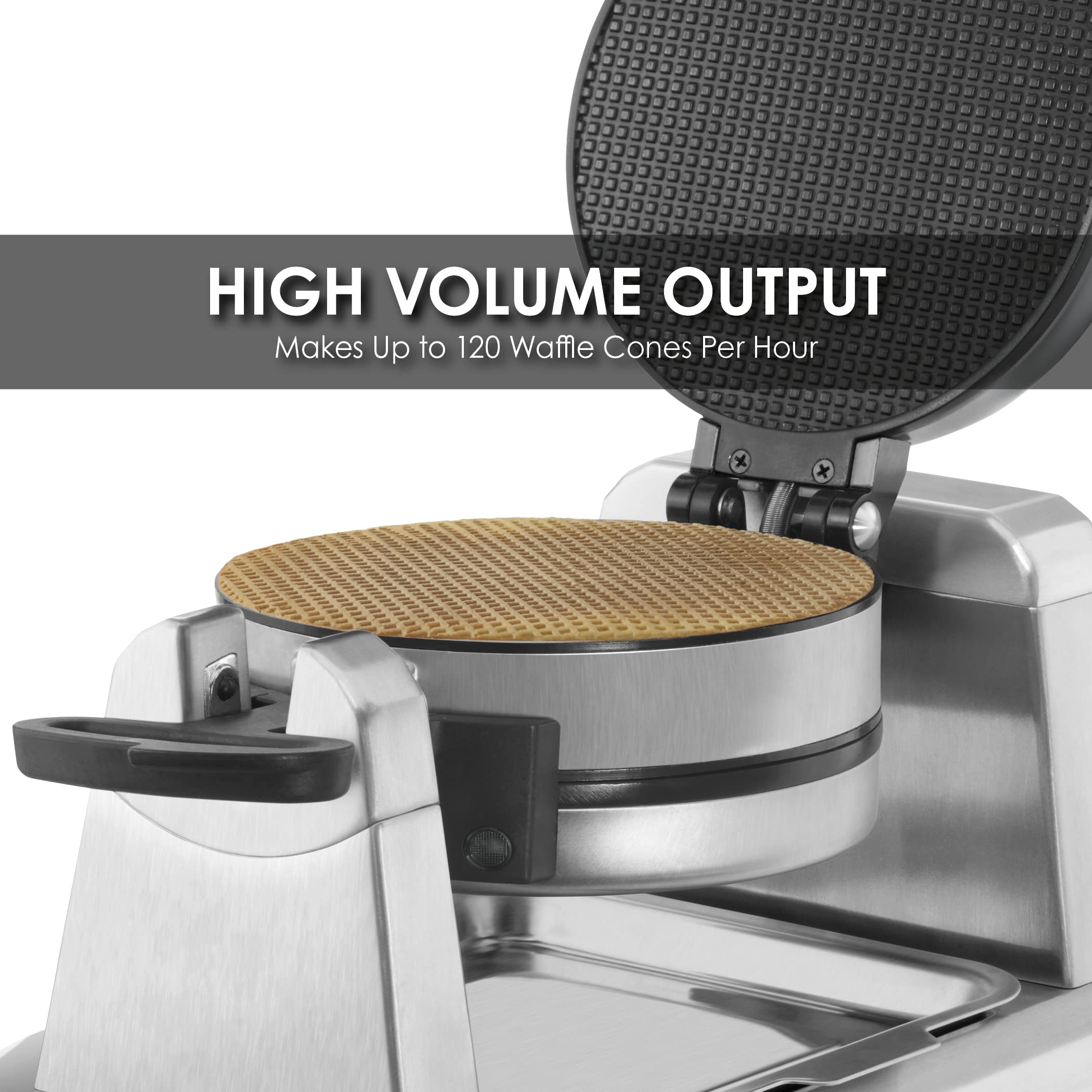 Waring Commercial Double Waffle Cone Maker - Heavy Duty Die Cast Non-Stick Waffle Cone Machine (120 Cones/Hour, 1400W, 120V) - Perfect for Ice Cream Shops, Dessert Bars & Catering Businesses - 18x12x11.25 Inch Silver Countertop Appliance