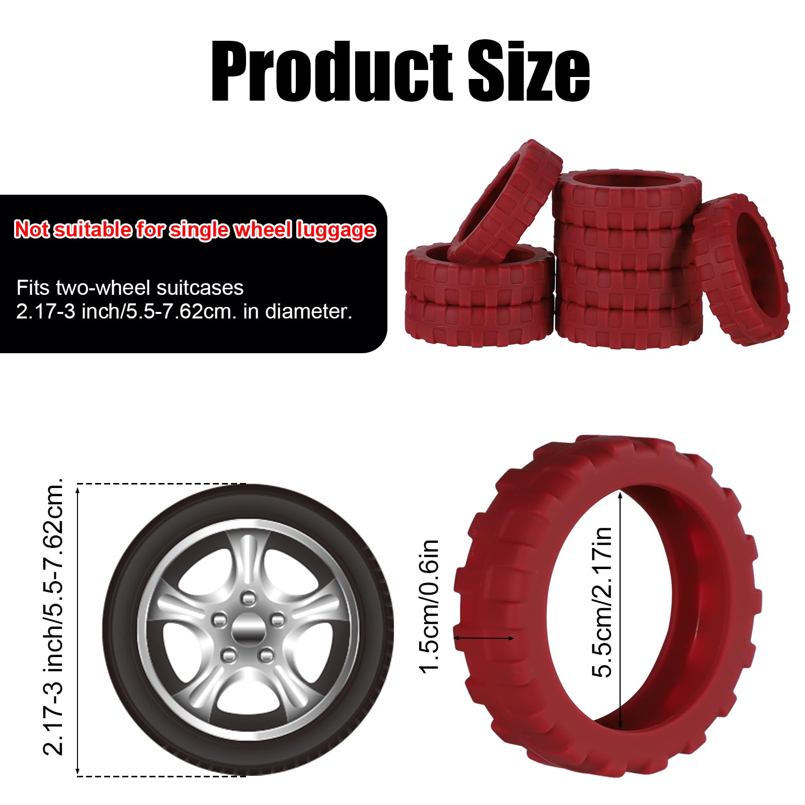 8pcs Silicone Luggage Wheel Covers - Universal Spinner Suitcase Caster Protectors, Noise Reduction & Anti-Wear Travel Accessories for Most 8-Wheel Luggages (Dark Red) - Perfect for Airports, Hotels & Smooth Rolling on Various Surfaces