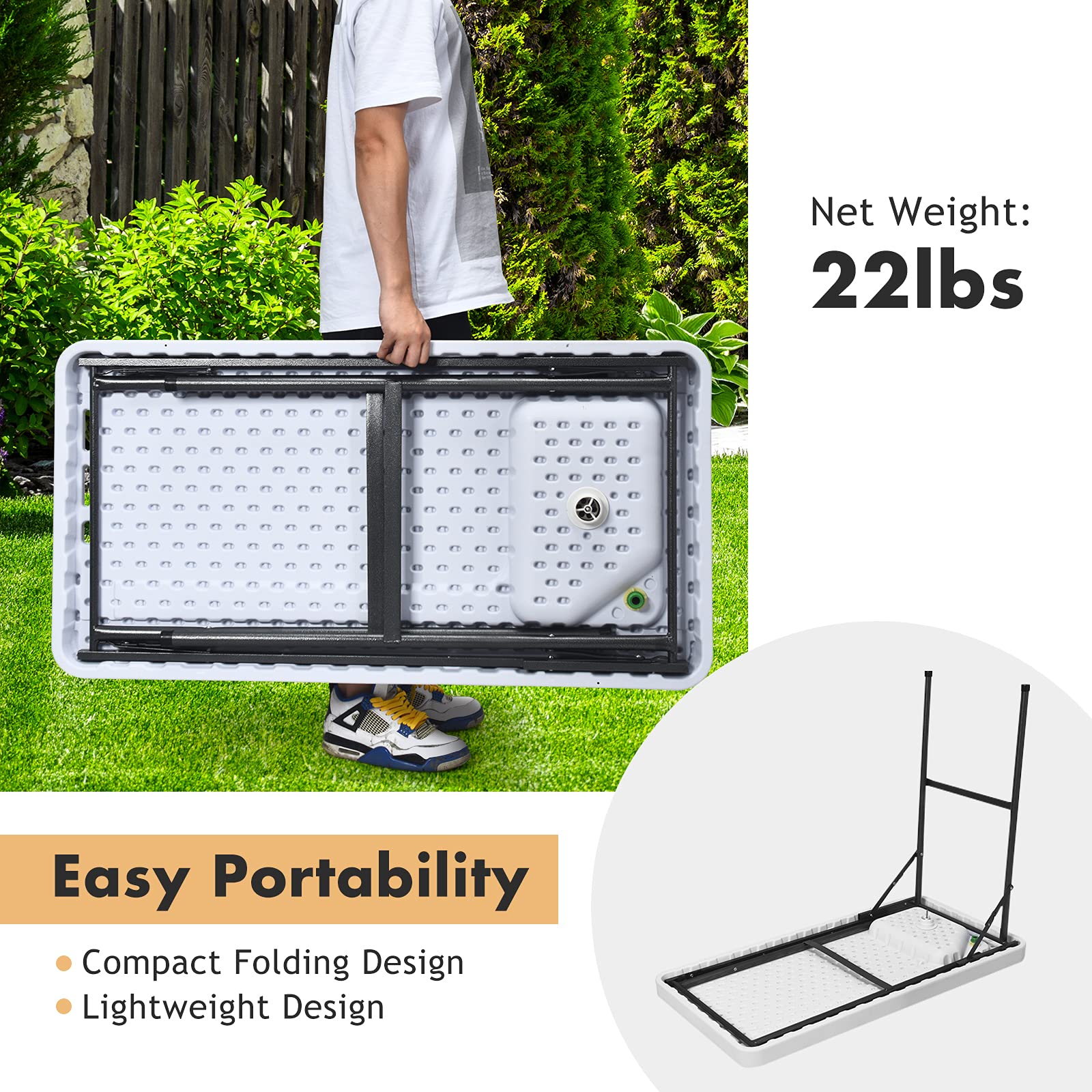Portable Fish Cleaning Table with Faucet - Foldable Outdoor Camping Sink for Picnic, Fishing & Camping - White | Perfect for Camping Trips, Backyard BBQs & Outdoor Cooking