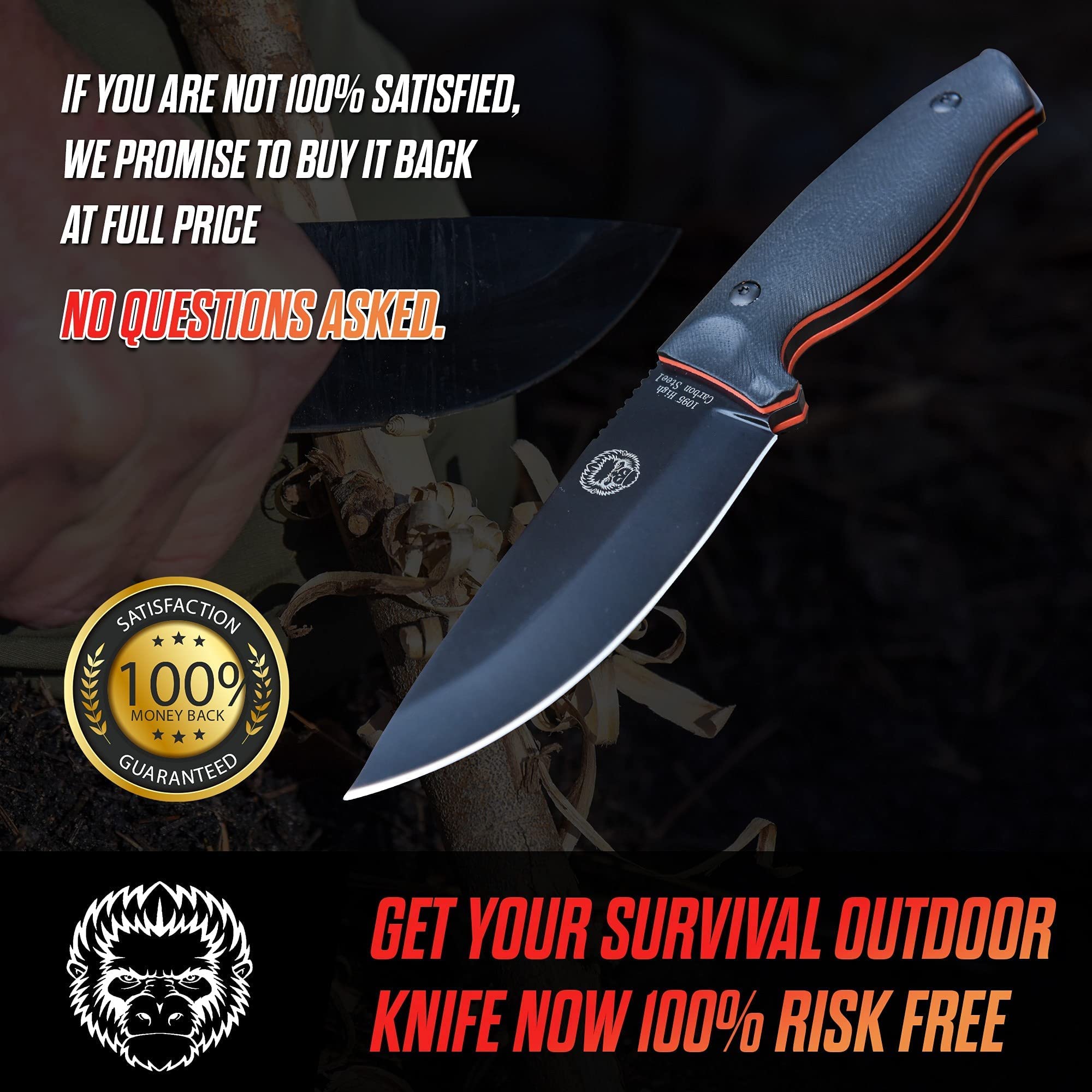Premium 1095 High Carbon Steel Survival Knife & D2 Damascus Steel Knife Set - Outdoor Camping, Hunting, Bushcraft, and Emergency Preparedness Gear