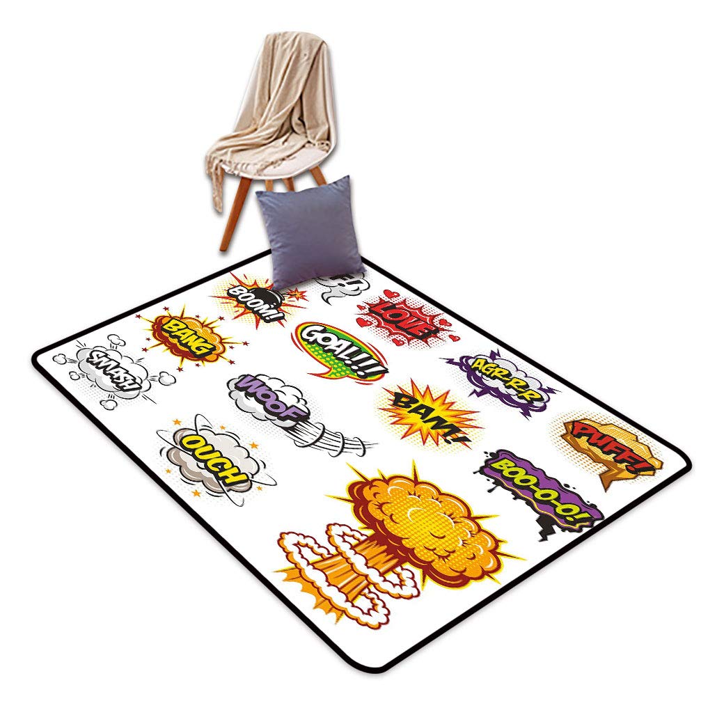 Superhero Comic Speech Bubble Area Rugs - Non-Slip 5' x 6' Floor Mats with Digital Web Design for Kids Room, Game Room & Comic Lover Decor - Funny Symbol Carpet for Bedroom, Living Room & Office