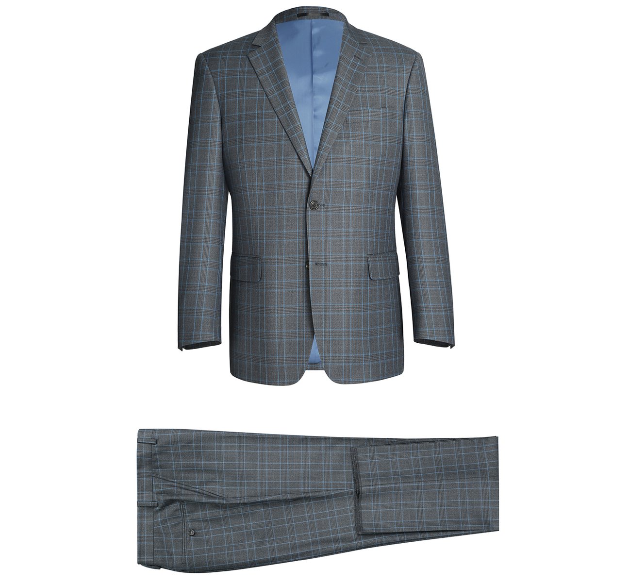 Alessandro Vitello by Renoir Light Grey Two-Piece Classic Fit Windowpane Check Dress Suit 293 | Premium Business Attire for Weddings, Office Meetings & Formal Events