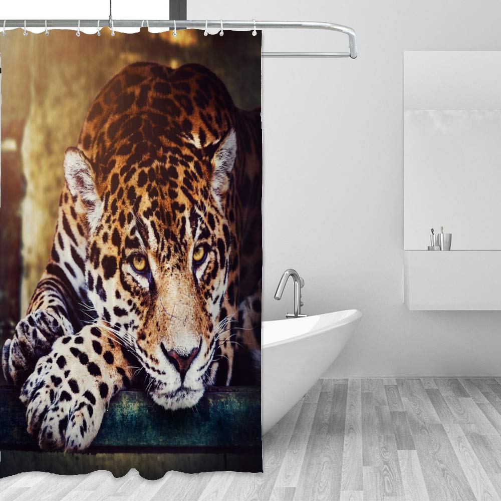 Leopard Print Shower Curtain 66x72 Inches - Waterproof Polyester Bathroom Curtain with Hooks, Jungle Animal Theme Decor for Modern Bathrooms