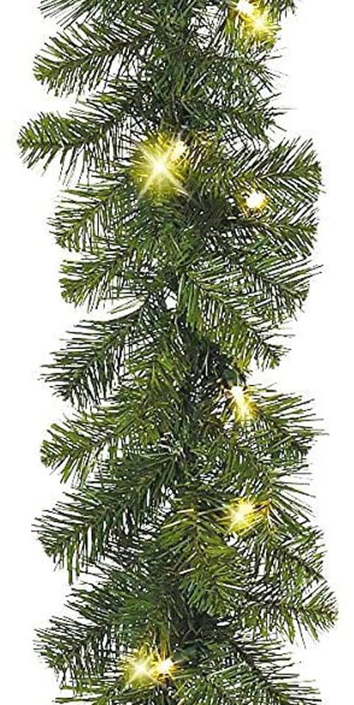 6 Foot Artificial Balsam Pine Christmas Garland with 120 Tips & 36 LED Battery-Operated Lights - Timer Function for Holiday Home Decor, Mantel, Staircase & Fireplace