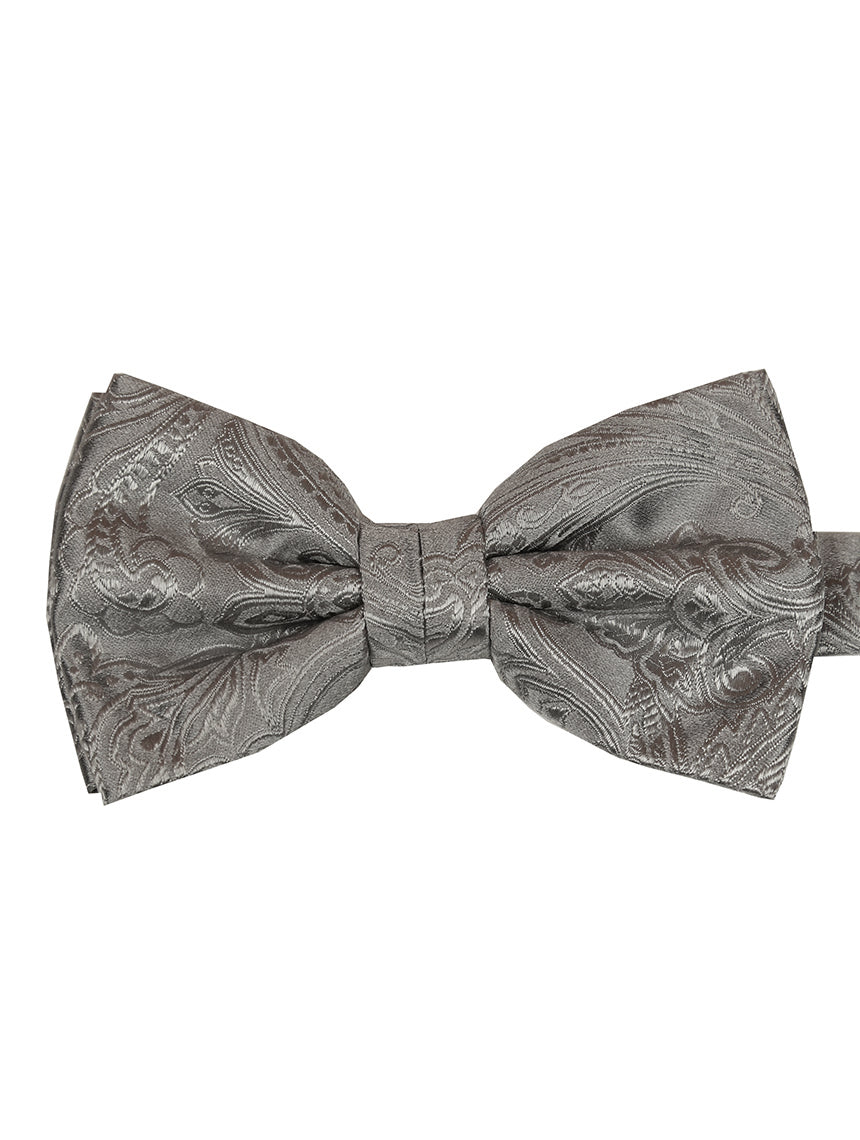 DÉCLIC Classic Paisley Bow Tie for Men - Stylish Grey Silk Necktie - Perfect for Weddings, Prom & Formal Events