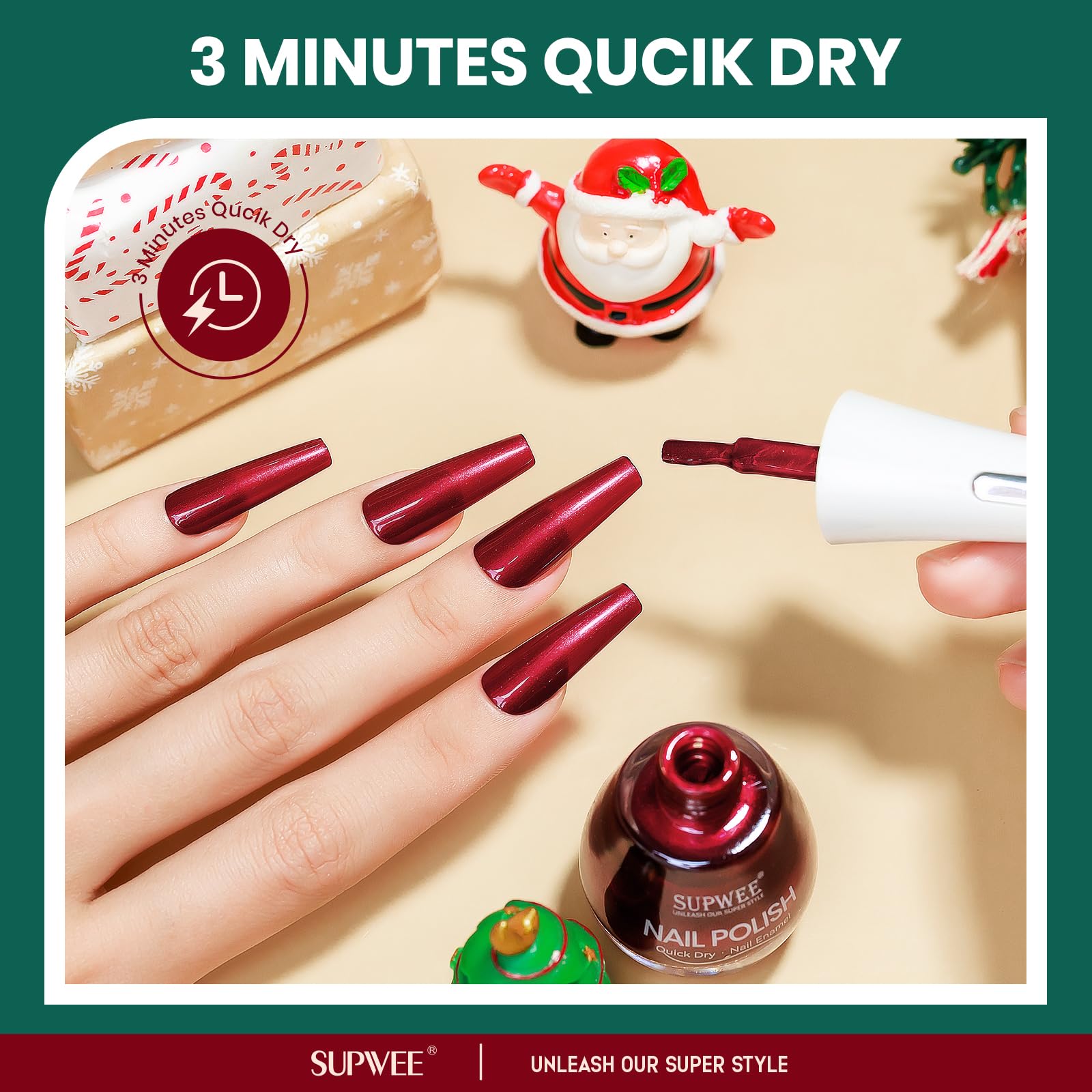 Christmas Red Nail Polish Set - Quick Dry Burgundy Shimmer Nail Lacquer with Iridescent Finish, Beginner-Friendly DIY Manicure Kit for Fingers & Toes (16ml/0.54fl oz) - Perfect for Holiday Parties, Gift Giving & Festive Nail Art