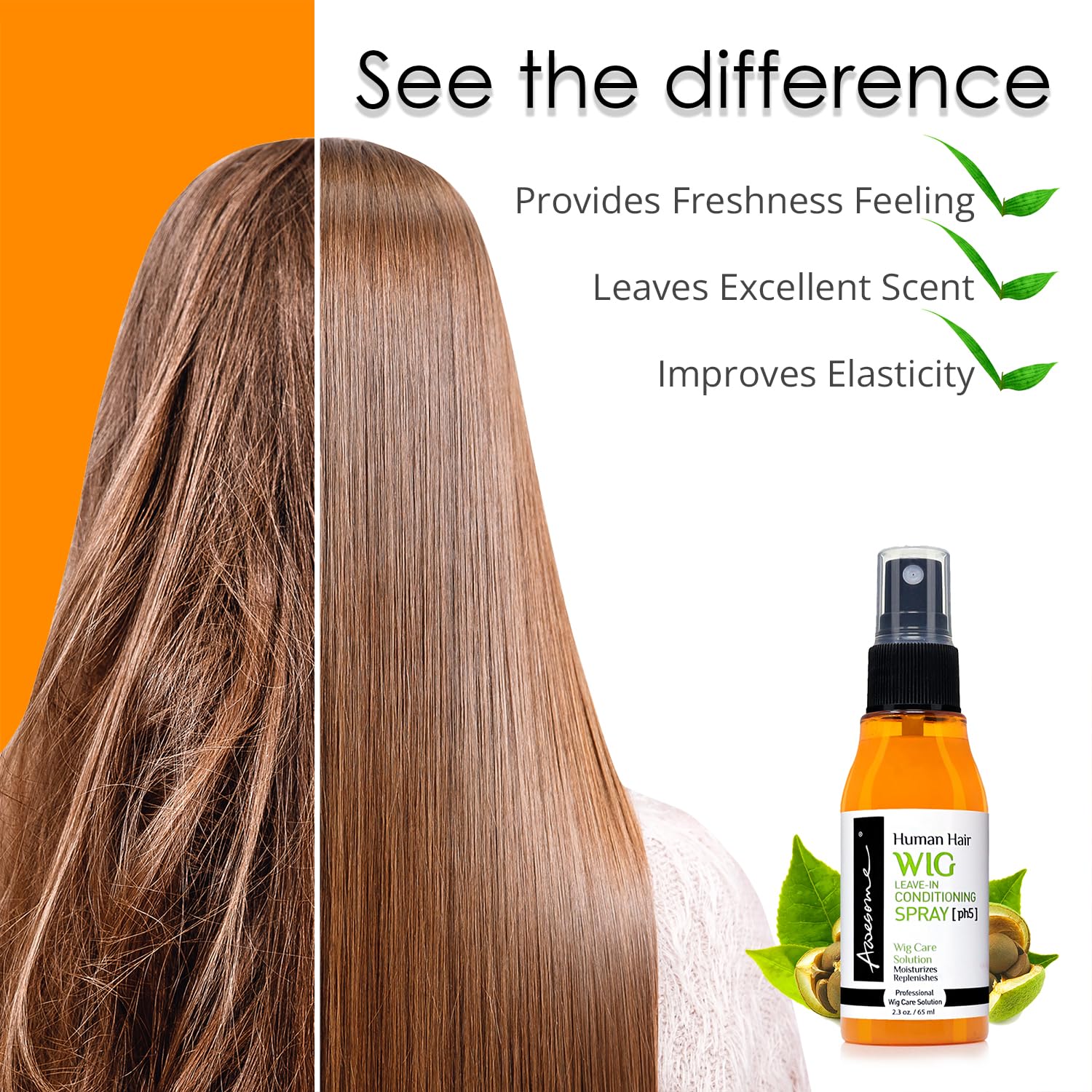 Best Human Hair Wig Leave-In Conditioner Spray - pH Balanced 5.0 for Silkiness & Shine - Travel Size 2.3 fl oz - Perfect for Daily Care, Salon Treatments & On-The-Go Styling