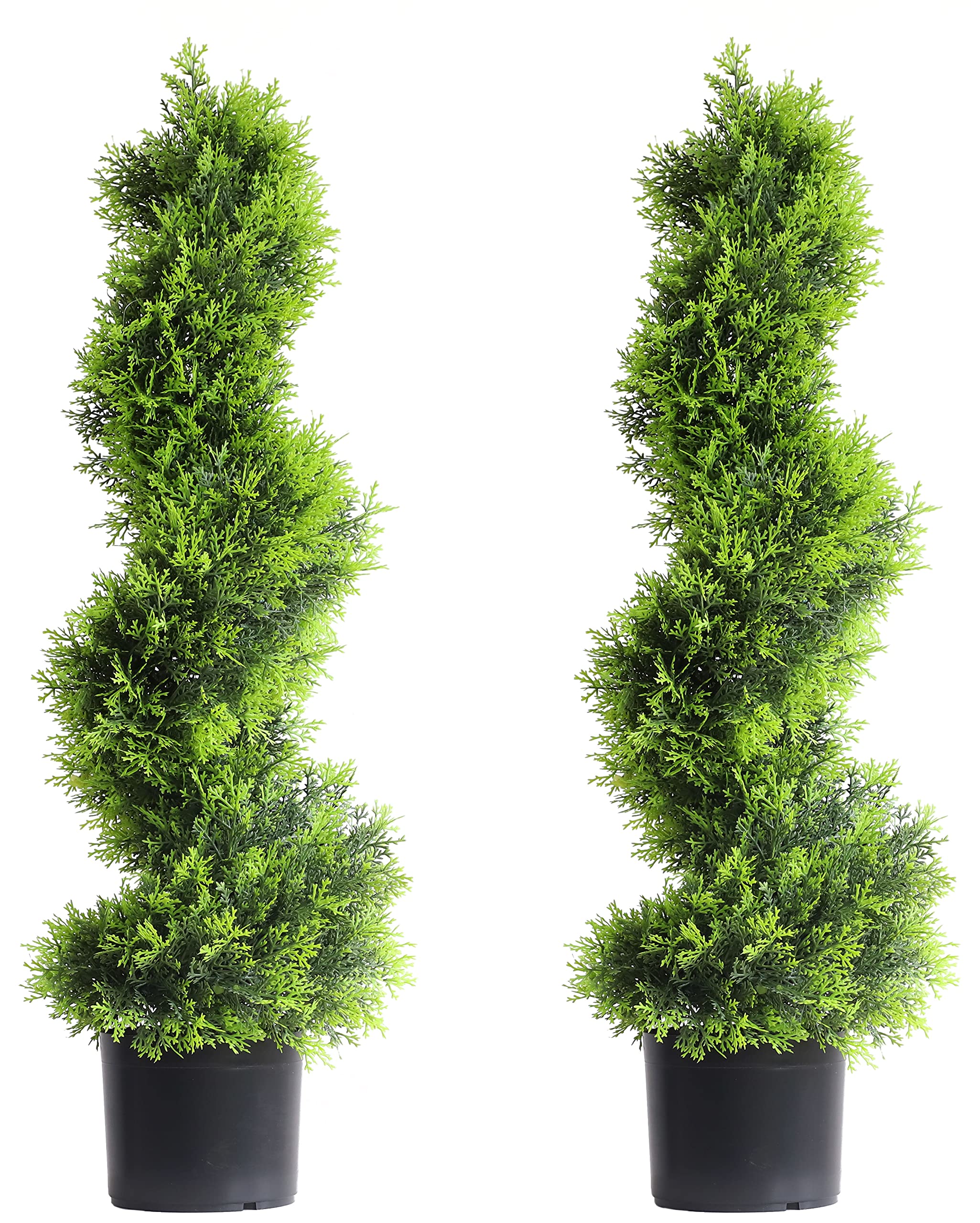2 Pack 3Ft/35inch Spiral Topiary Artificial Cypress Trees - Indoor/Outdoor Fake Plants for Front Door, Porch, Patio & Garden Decor | UV Resistant & Weatherproof