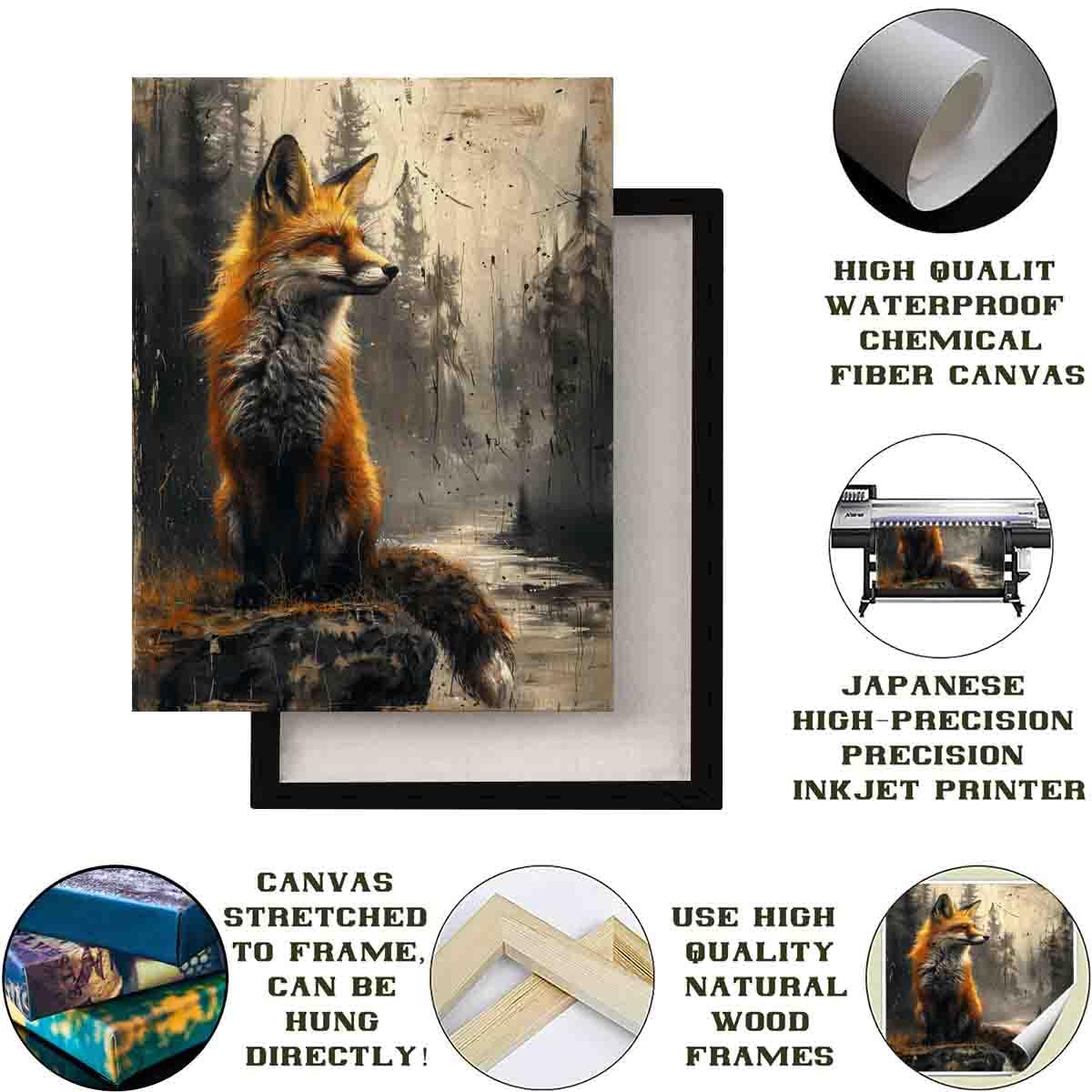 QULEPU Little Fox in Forest Wall Art Print - Woodland Fox Canvas Poster 16x20 Inches - Animal Decor for Home, Kids Room, Game Room & Reading Room - Perfect for Nursery, Bedroom & Living Room Wall Decor