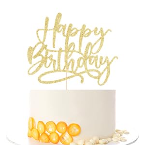 Kaoenla Handmade Golden Happy Birthday Cake Decorations - Elegant Cake Toppers for Birthday & Anniversary Celebrations | Perfect for Party Decor, Wedding Cakes, and Special Events
