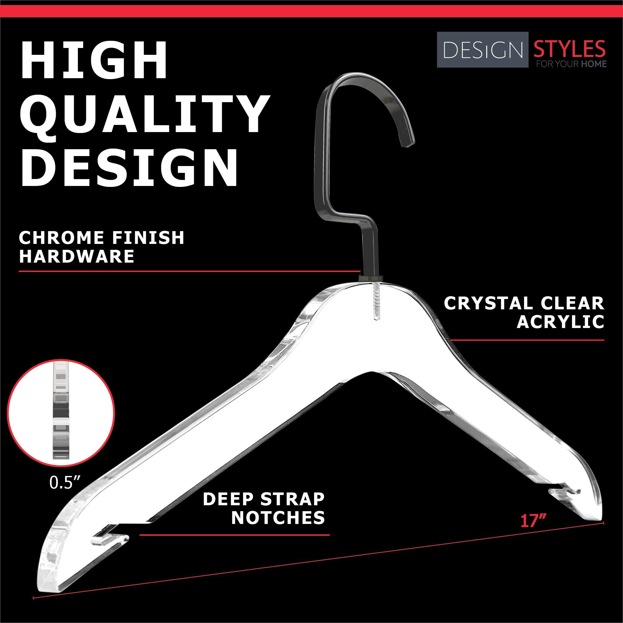 Clear Acrylic Clothes Hangers 10 Pack - Heavy Duty Non-Slip Hangers with Chrome Steel Hooks for Jackets, Sweaters & Dresses - Space Saving Closet Organizer for Home, Office & Travel (Matte Black)