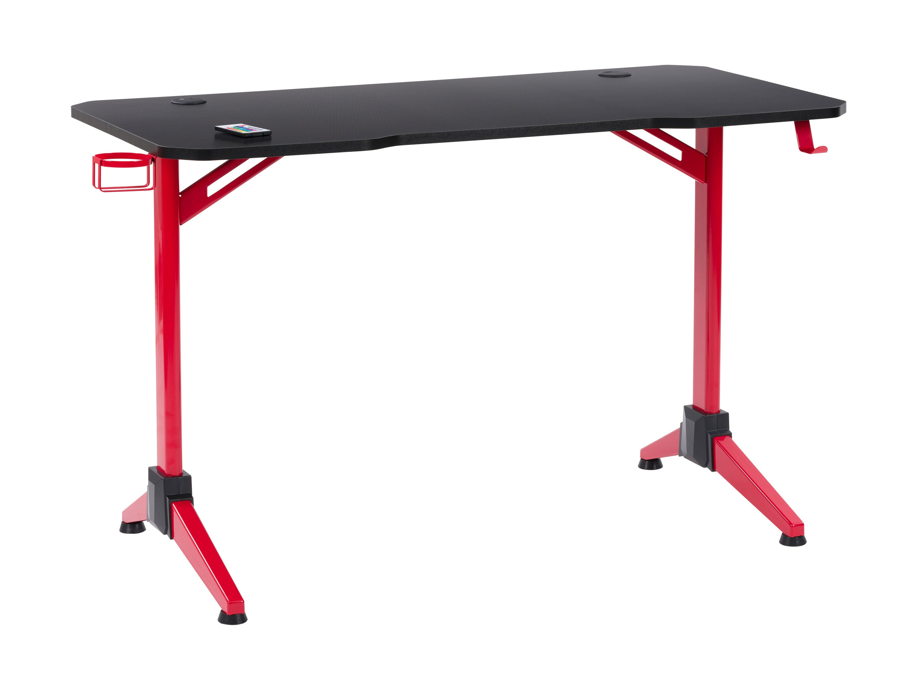 Red and Black Gaming Desk with LED Lights - Ergonomic Computer Desk for Gamers & Streamers - Perfect for Gaming Setup, Home Office & Streaming Studio